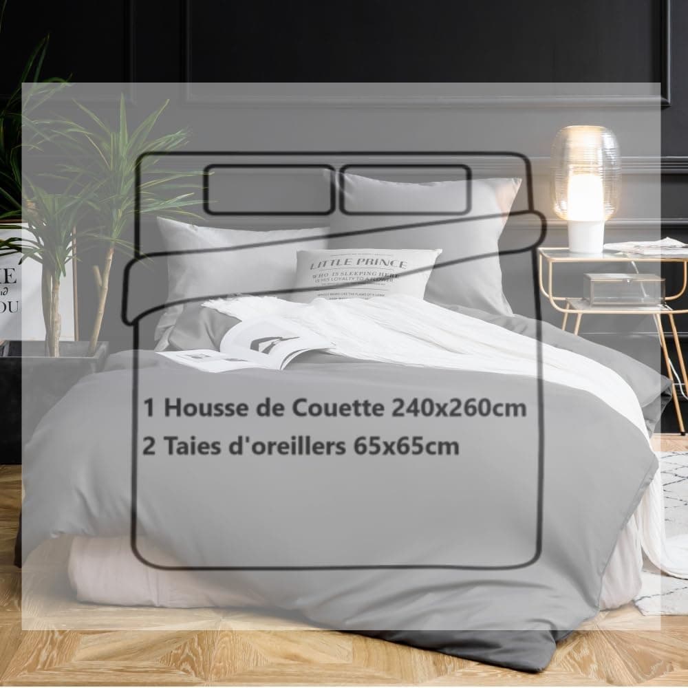 MOHAP Housse de Couette 240x260cm+2 Taies d'oreillers 65x65cm Bleu Marine Parure de Lit Adulte 2 Personnes 100 Fils/cm² en Microfibre avec Fermeture Éclair 6