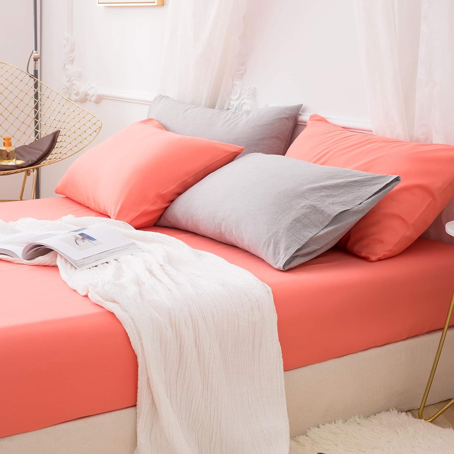 MOHAP Drap Housse 140x190-200cm avec Bonnet 30cm Corail Drap Housse 100 GSM en Microfibre de Haute Qualité 100% Polyester Doux, Résistant, Anti Plis 2