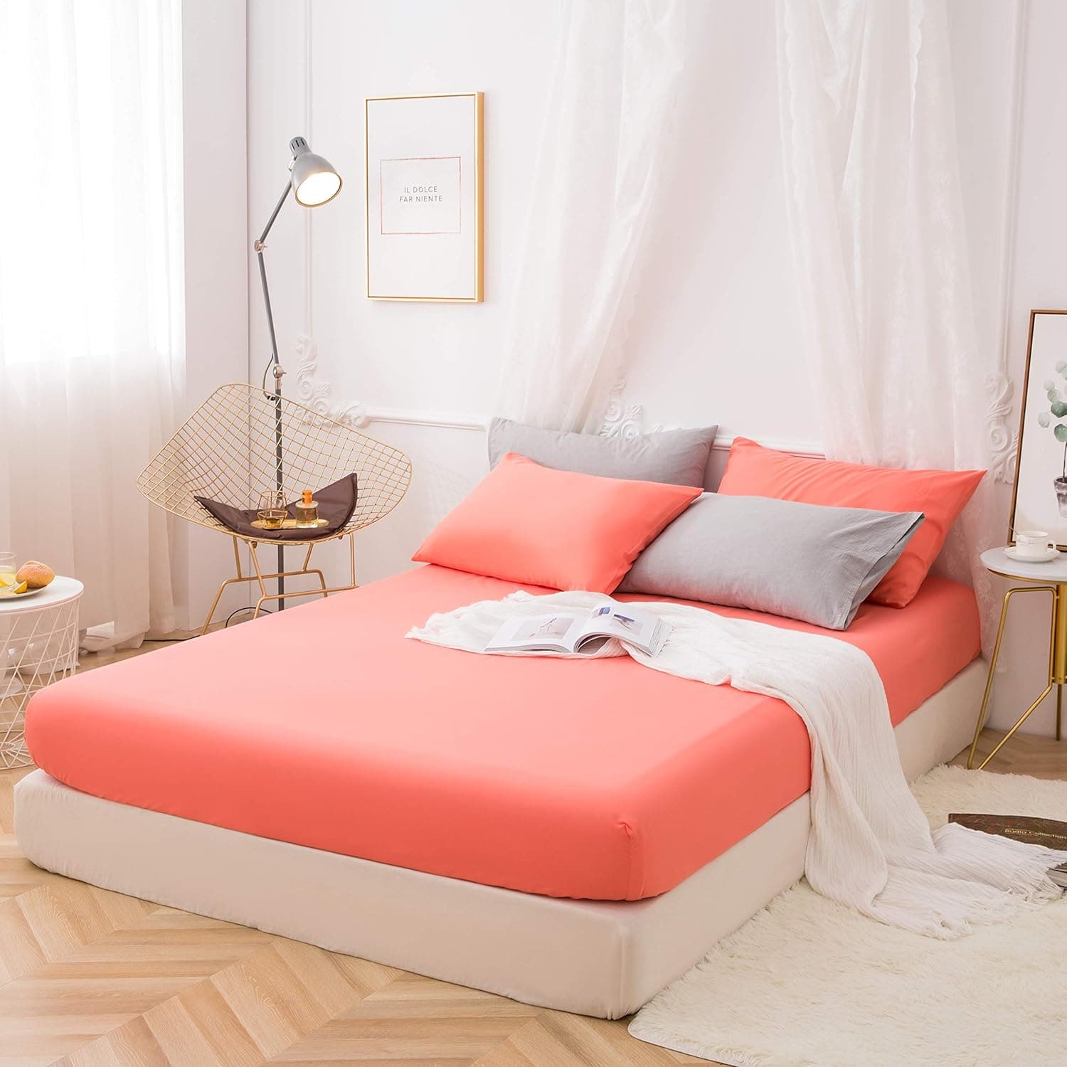 MOHAP Drap Housse 140x190-200cm avec Bonnet 30cm Corail Drap Housse 100 GSM en Microfibre de Haute Qualité 100% Polyester Doux, Résistant, Anti Plis 3
