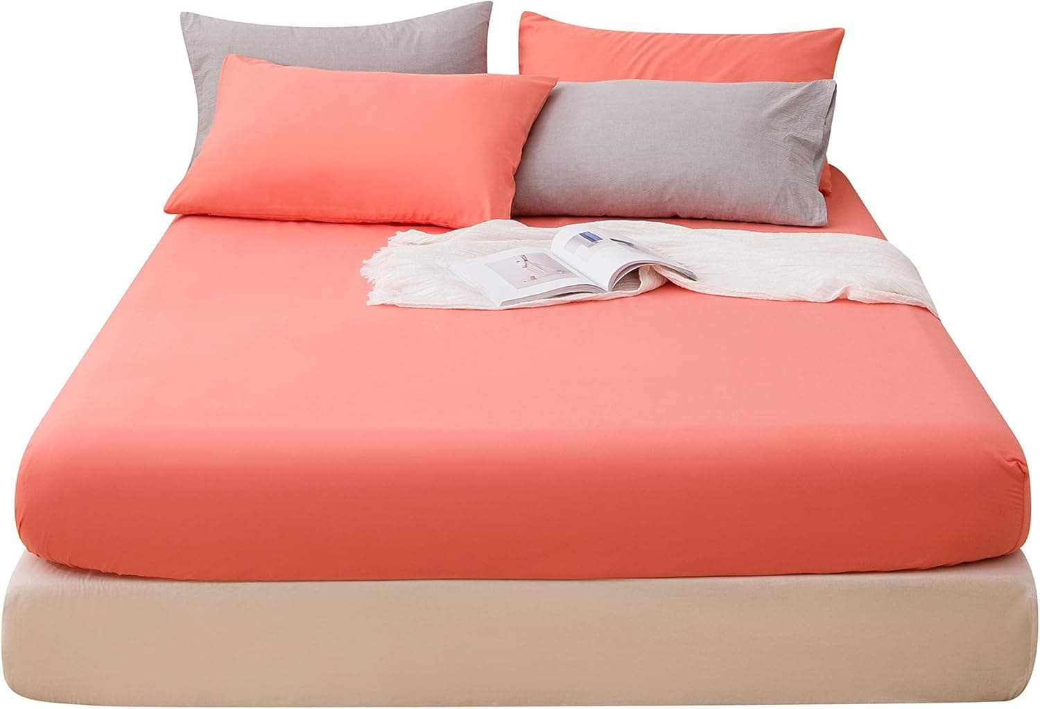 MOHAP Drap Housse 140x190-200cm avec Bonnet 30cm Corail Drap Housse 100 GSM en Microfibre de Haute Qualité 100% Polyester Doux, Résistant, Anti Plis 5