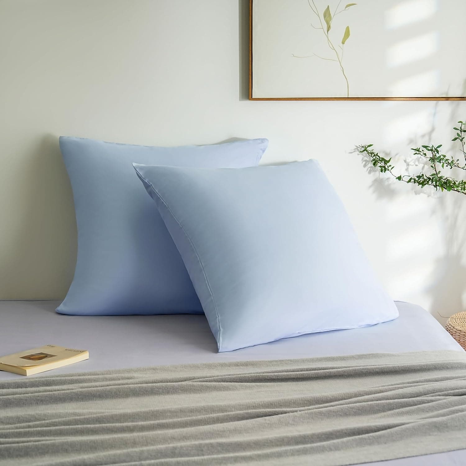 MOHAP Lot de 2- Taies d'oreiller 65x65cm Bleu Clair Housse d'oreiller avec Une Fermeture éclair en Microfibre 2