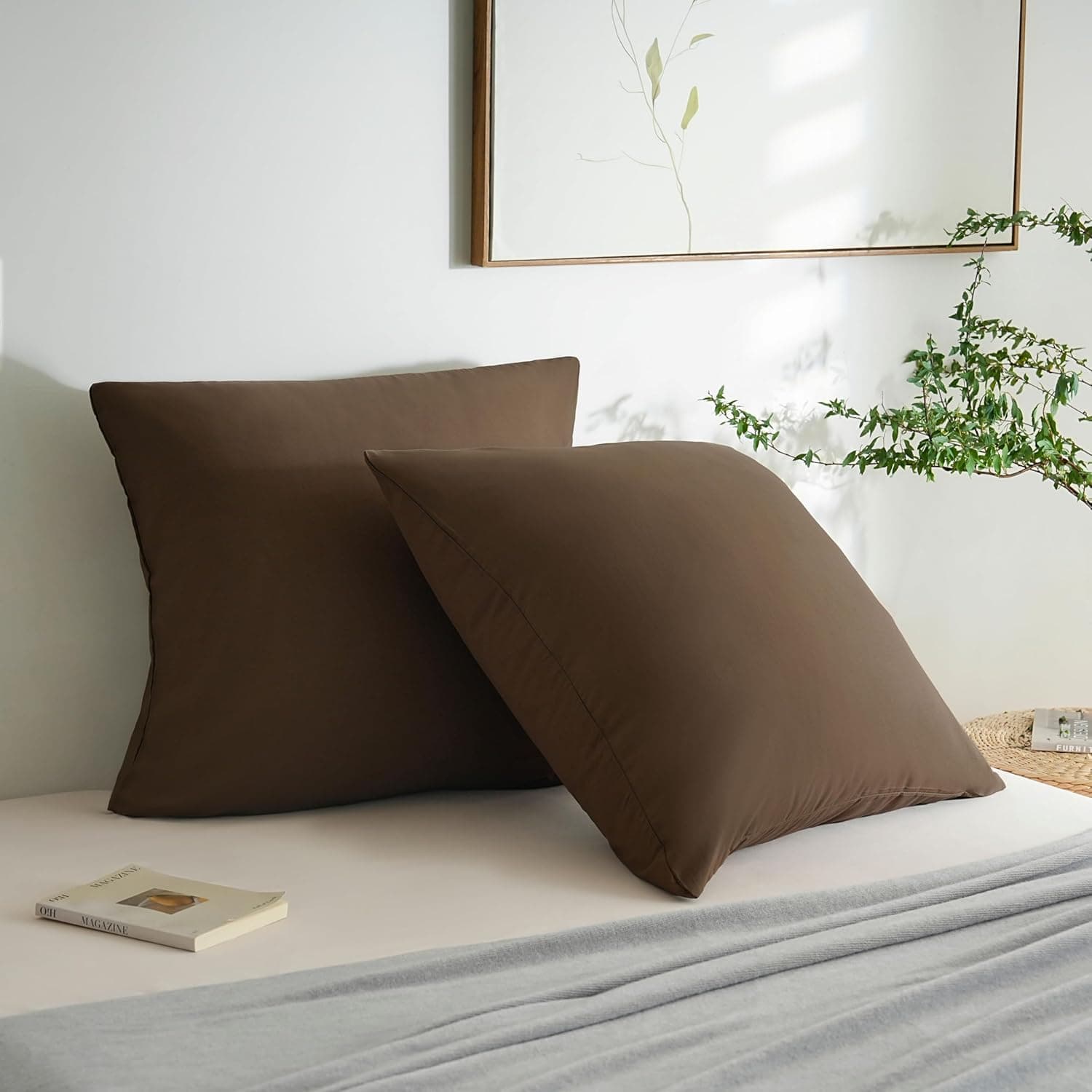 MOHAP Lot de 2- Taies d'oreiller 65x65cm Café Housse d'oreiller avec Une Fermeture éclair en Microfibre 2