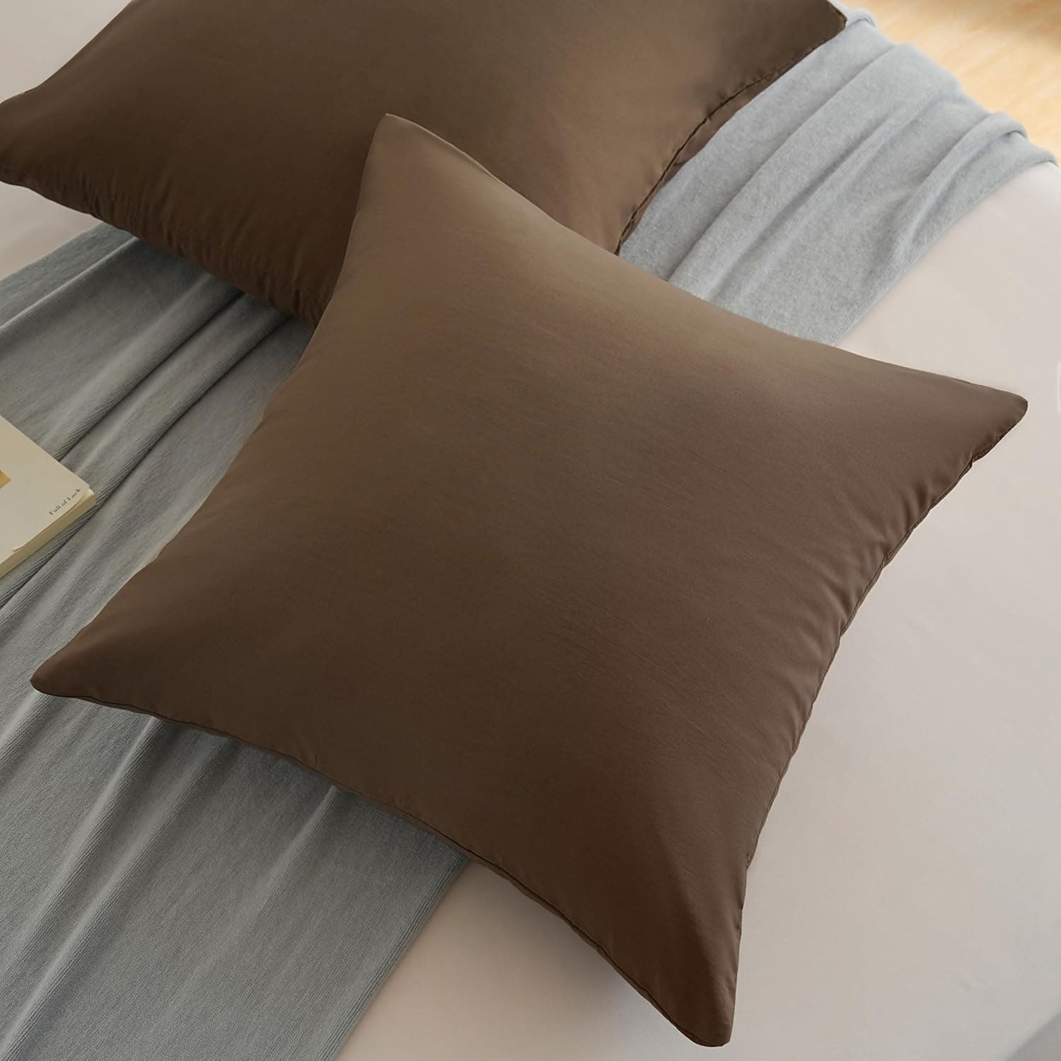 MOHAP Lot de 2- Taies d'oreiller 65x65cm Café Housse d'oreiller avec Une Fermeture éclair en Microfibre 4