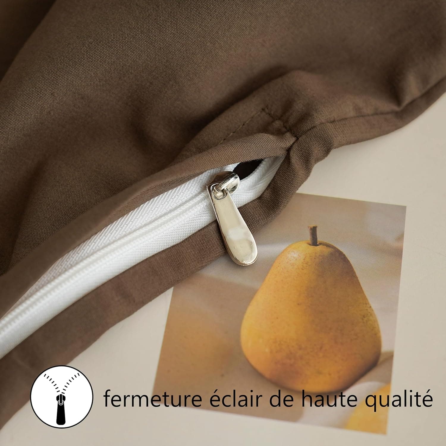 MOHAP Lot de 2- Taies d'oreiller 65x65cm Café Housse d'oreiller avec Une Fermeture éclair en Microfibre 5