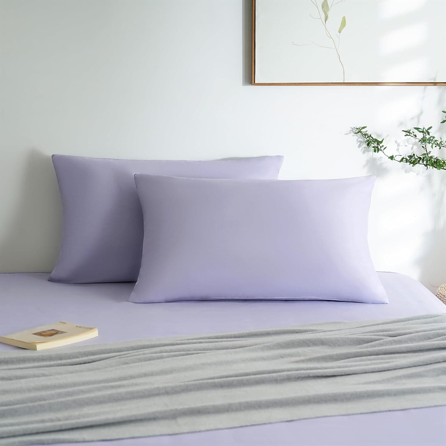 MOHAP Lot de 2- Taies d'oreiller 50x70cm Violet Clair Housse d'oreiller avec Une Fermeture éclair en Microfibre