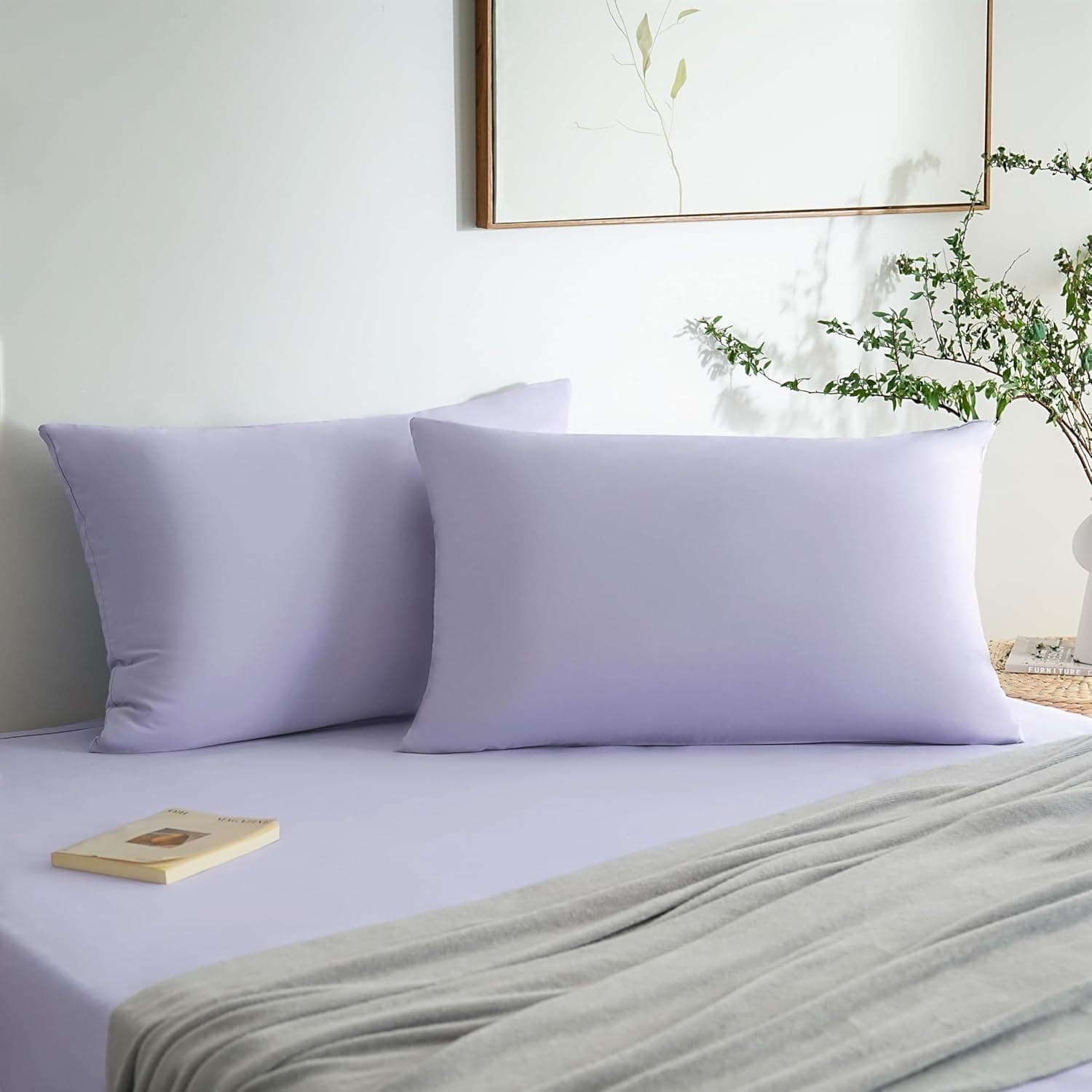 MOHAP Lot de 2- Taies d'oreiller 50x70cm Violet Clair Housse d'oreiller avec Une Fermeture éclair en Microfibre 2