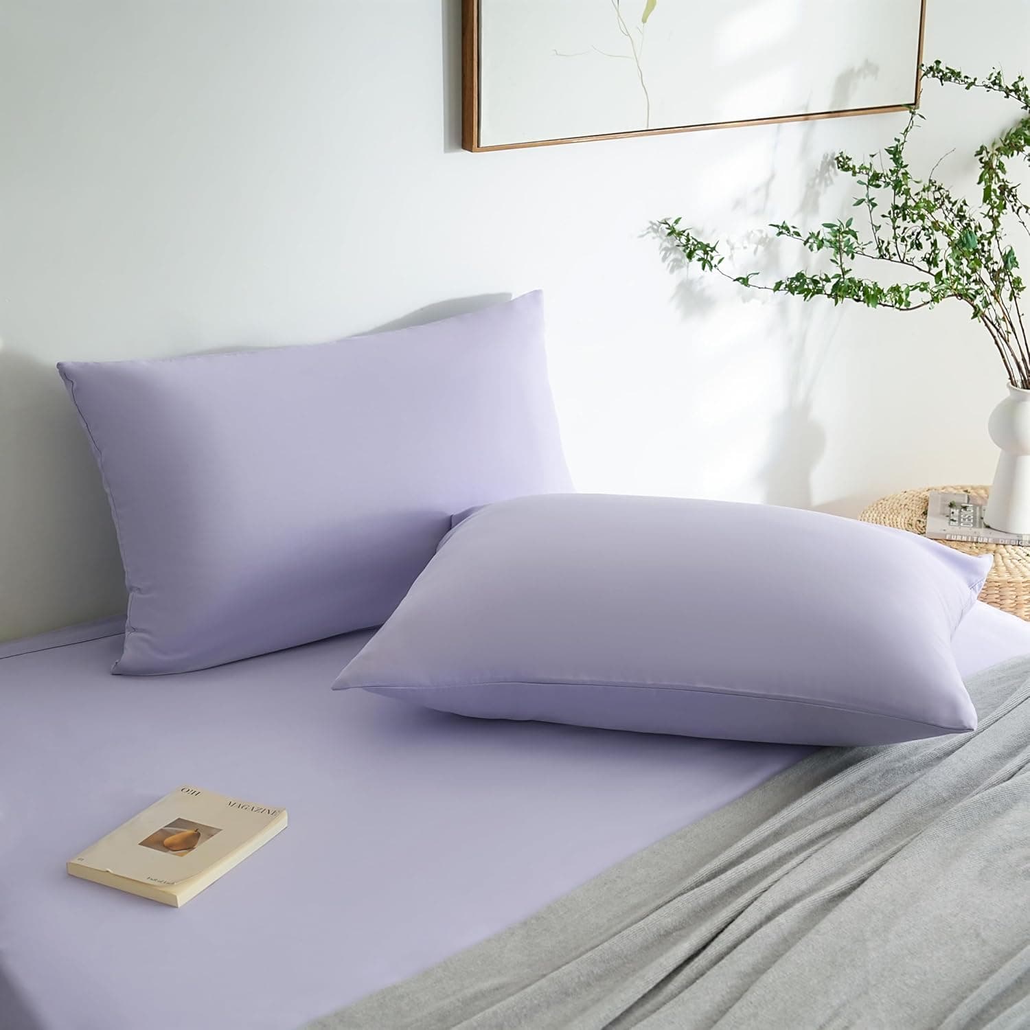 MOHAP Lot de 2- Taies d'oreiller 50x70cm Violet Clair Housse d'oreiller avec Une Fermeture éclair en Microfibre 3
