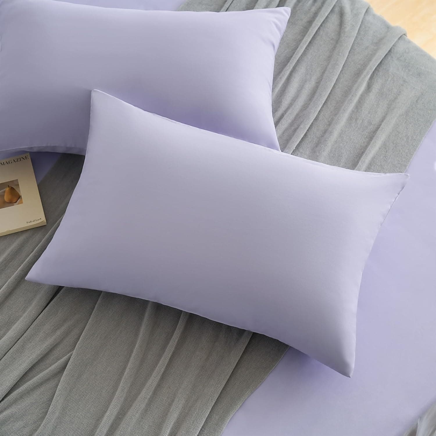 MOHAP Lot de 2- Taies d'oreiller 50x70cm Violet Clair Housse d'oreiller avec Une Fermeture éclair en Microfibre 4