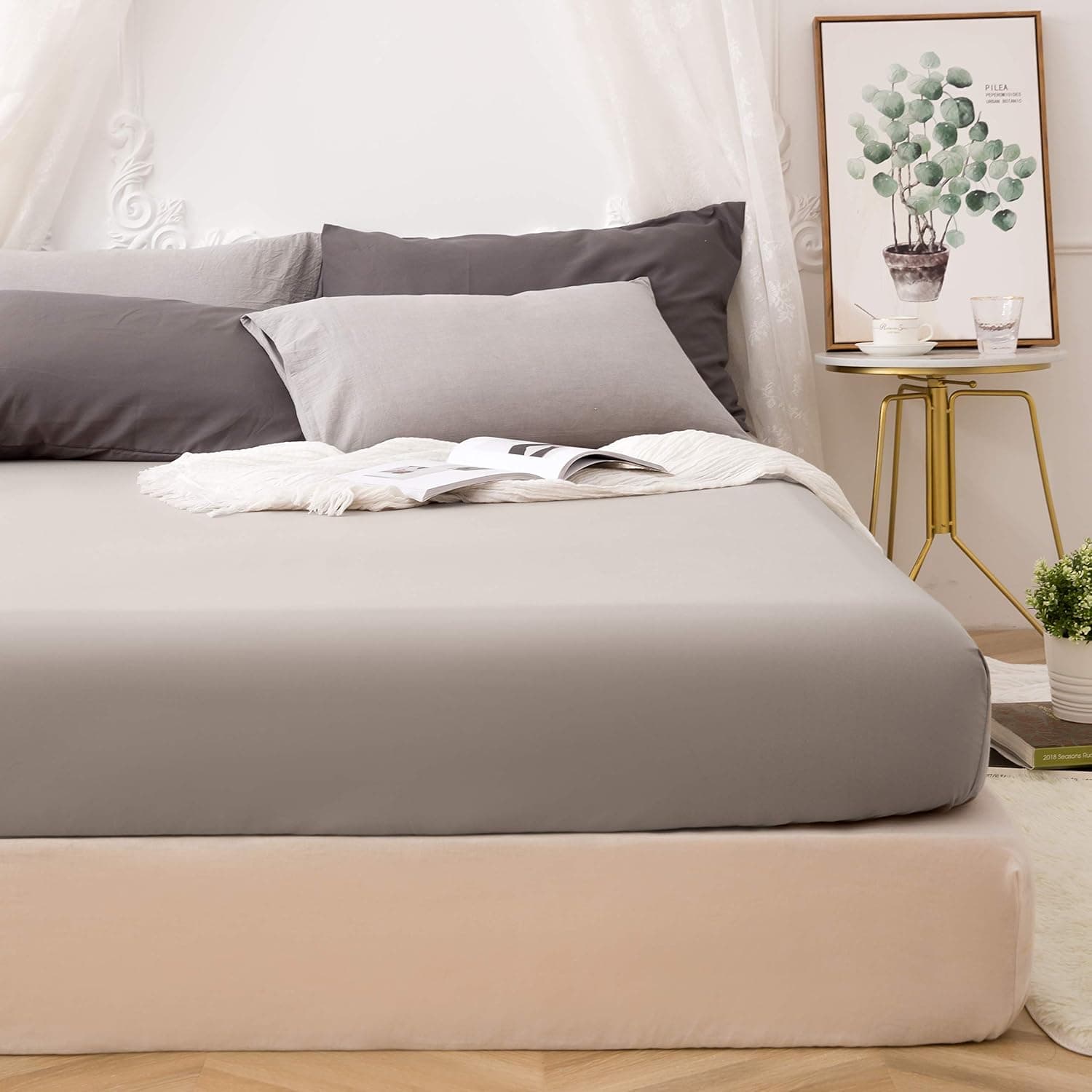 MOHAP Drap Housse 140x190-200cm avec Bonnet 30cm Kaki Drap Housse 100 GSM en Microfibre de Haute Qualité 100% Polyester Doux, Résistant, Anti Plis 3