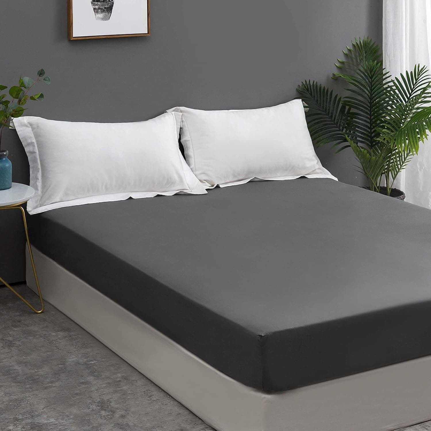 MOHAP Parure de Lit 4 Pièces Housse de Couette 200x200cm + Drap Housse 160x200cm avec 2 taies d'oreillers 65x65cm Gris pour 2 Personnes Parure 120 Fils/cm² en Microfibre 4