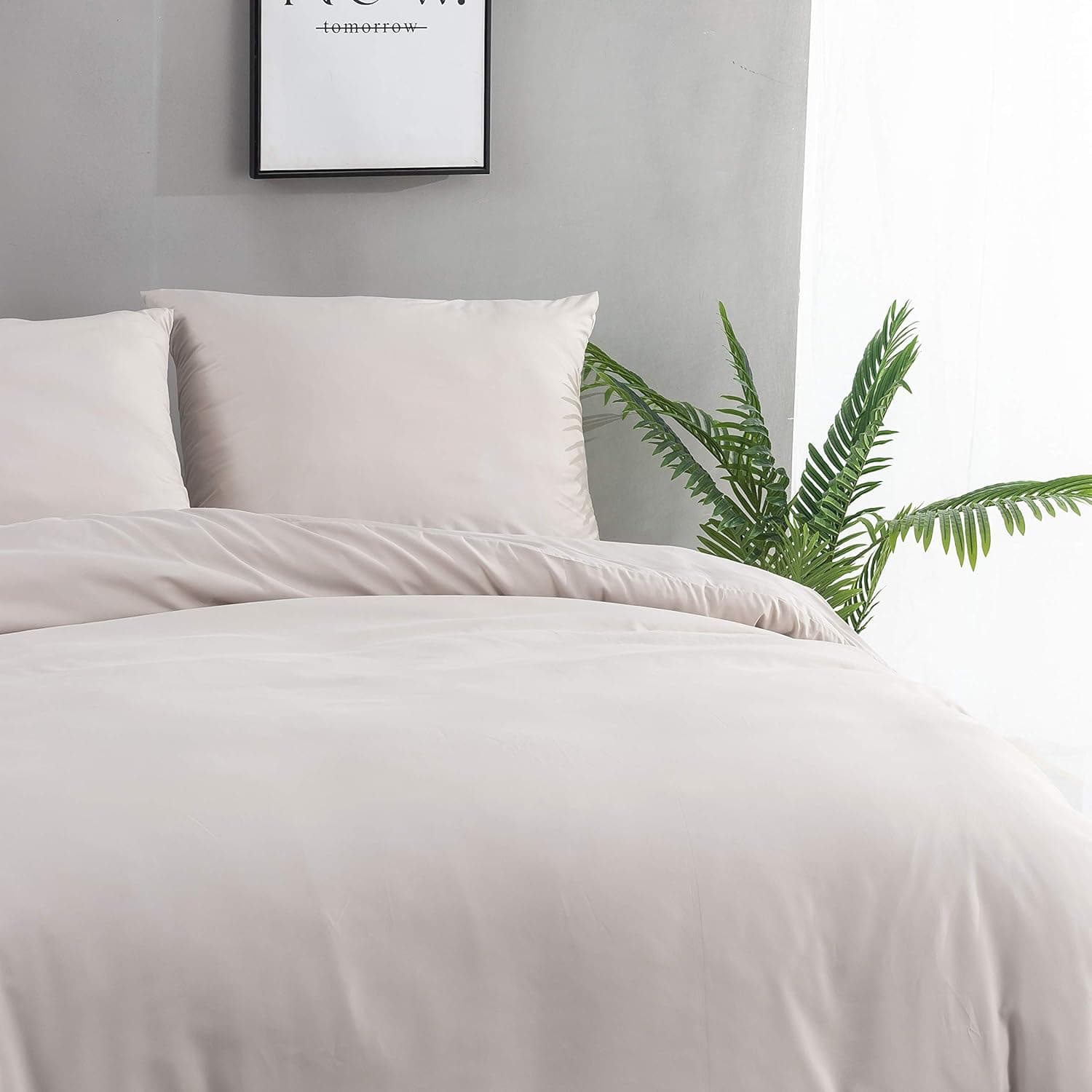 MOHAP 120 Fils/cm² Housse de Couette 240x260 cm Beige avec Taies d'Oreillers 65x65x2cm Parure de Lit 2 Personnes avec Fermeture Eclaire 5