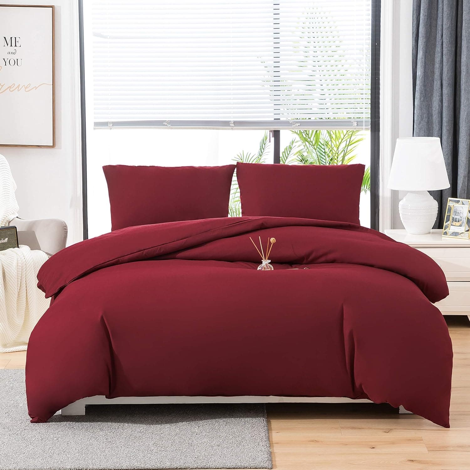 MOHAP Parure de Lit 4 Pièces Housse de Couette 200x200cm + Drap Housse 160x200cm avec 2 taies d'oreillers 65x65cm Rouge pour 2 Personnes Parure 120 Fils/cm² en Microfibre