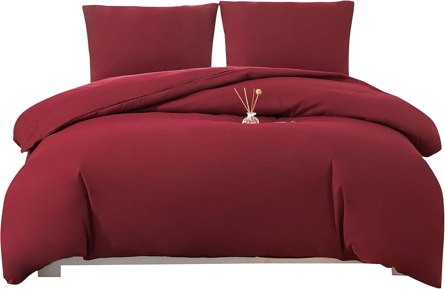 MOHAP Parure de Lit 4 Pièces Housse de Couette 200x200cm + Drap Housse 160x200cm avec 2 taies d'oreillers 65x65cm Rouge pour 2 Personnes Parure 120 Fils/cm² en Microfibre 8