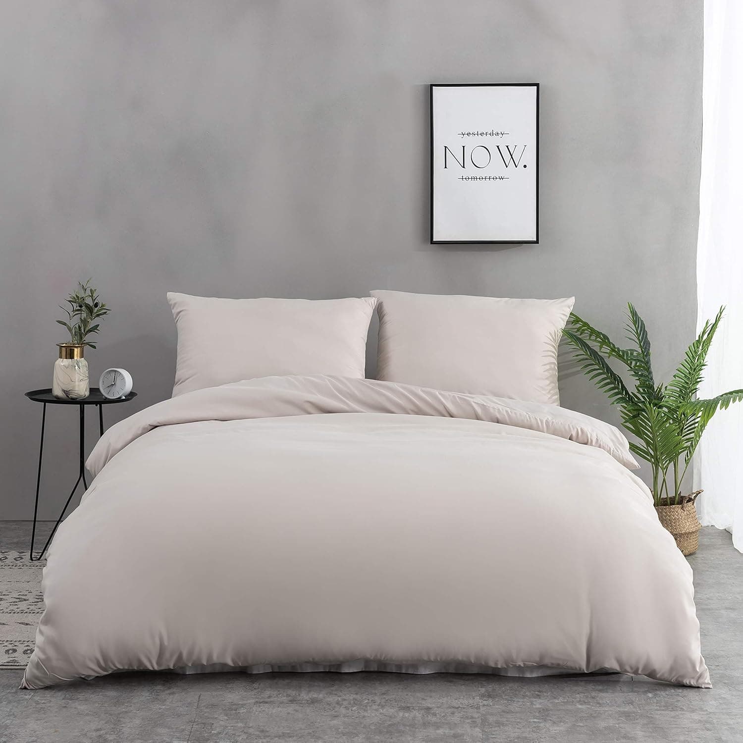 MOHAP 120 Fils/cm² Housse de Couette 200x200 cm Beige avec Taies d'Oreillers 65x65x2cm Parure de Lit 2 Personnes avec Fermeture Eclaire