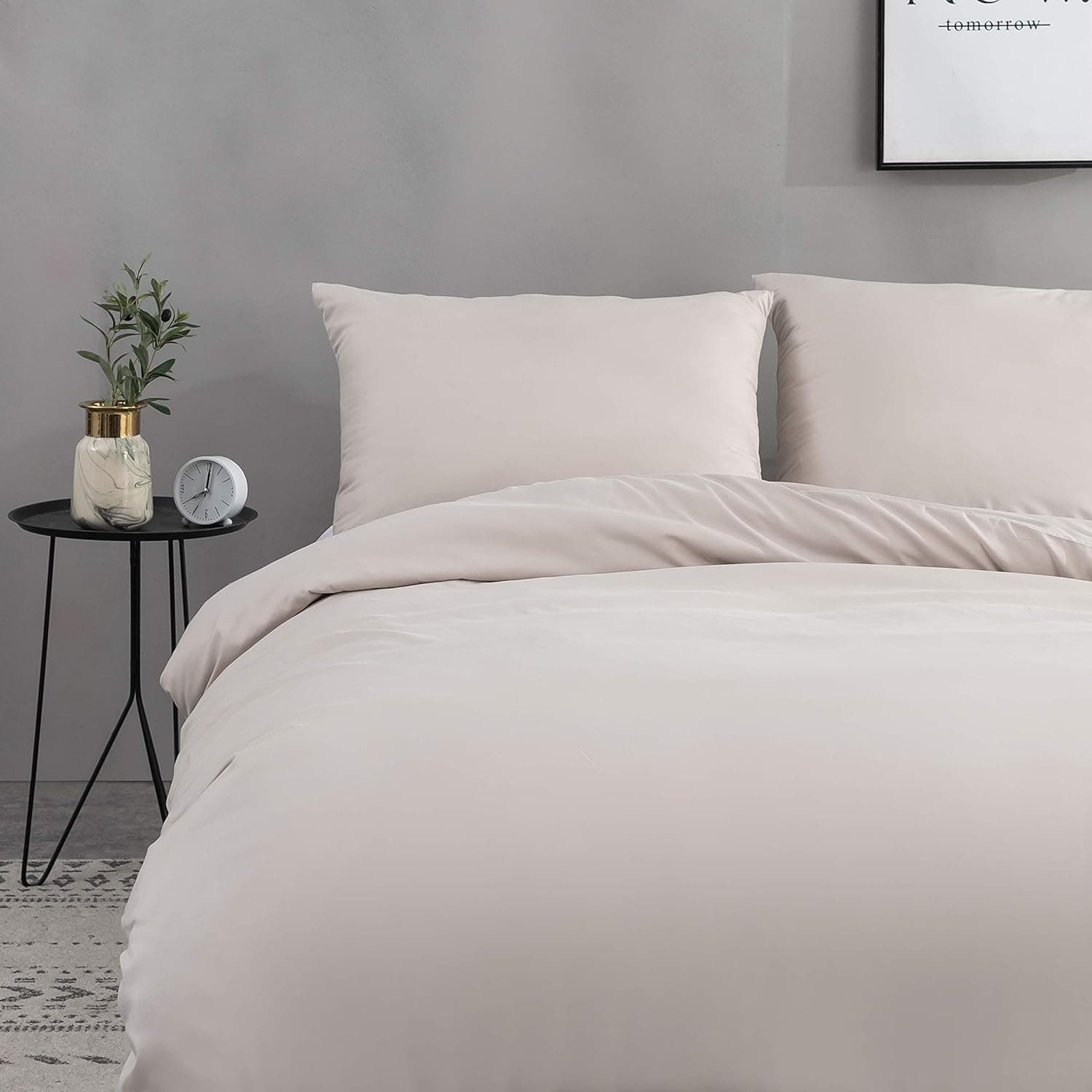 MOHAP 120 Fils/cm² Housse de Couette 240x260 cm Beige avec Taies d'Oreillers 65x65x2cm Parure de Lit 2 Personnes avec Fermeture Eclaire 3