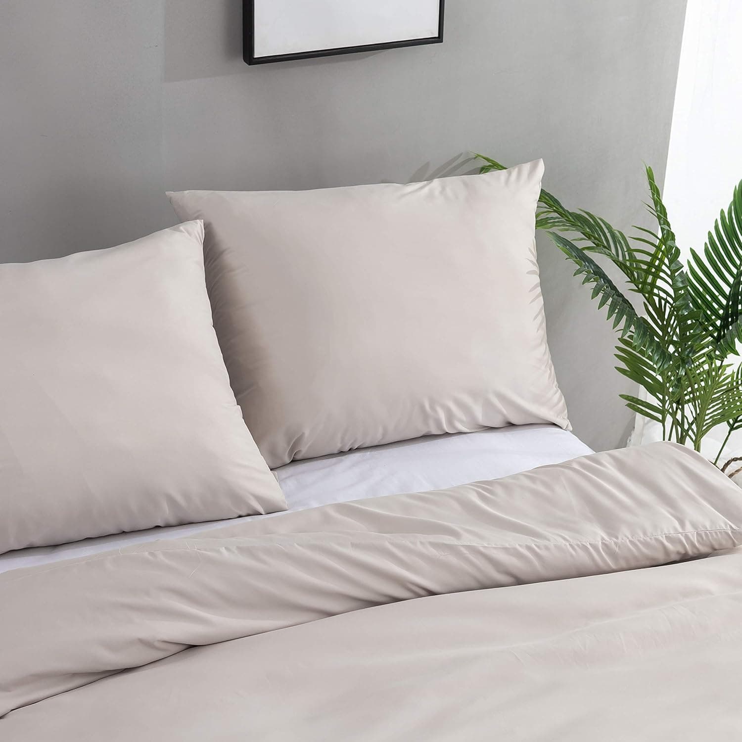 MOHAP 120 Fils/cm² Housse de Couette 240x260 cm Beige avec Taies d'Oreillers 65x65x2cm Parure de Lit 2 Personnes avec Fermeture Eclaire 6