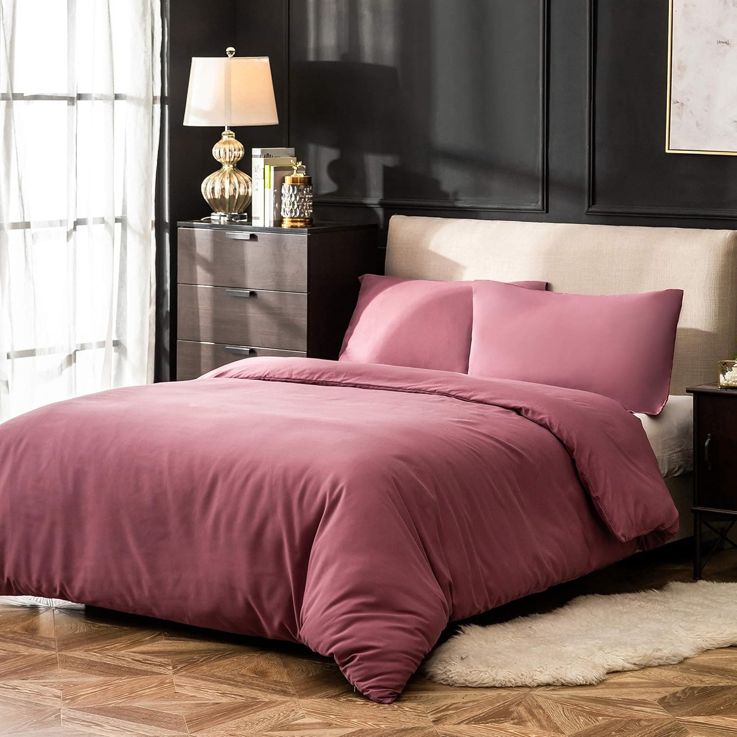 16 Couleurs Sets de Housses de Couettes 240x260 cm Double Fermeture Éclair 3 Pièces Microfibre Brossée 100 Fils/cm² + 2 Taies d'oreiller 65x65 cm Rouge Terre Parure de Lit Adulte 2 Personnes 2