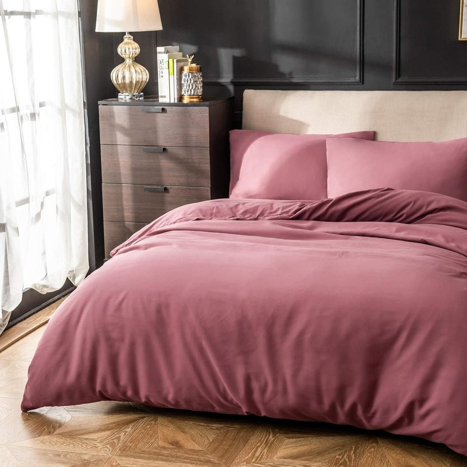 16 Couleurs Sets de Housses de Couettes 240x260 cm Double Fermeture Éclair 3 Pièces Microfibre Brossée 100 Fils/cm² + 2 Taies d'oreiller 65x65 cm Rouge Terre Parure de Lit Adulte 2 Personnes 3