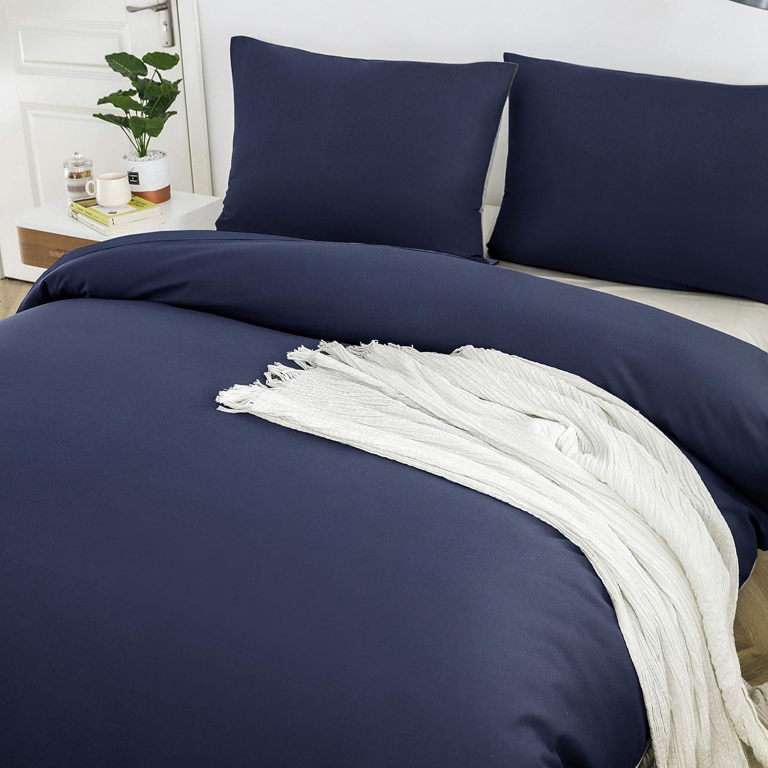 16 Couleurs Sets de Housses de Couettes 140x200 cm Double Fermeture Éclair 2 Pièces Microfibre Brossée 100 Fils/cm² + 1 Taie d'oreiller 65x65 cm Marine Parure de Lit Adulte 1 Personne 3