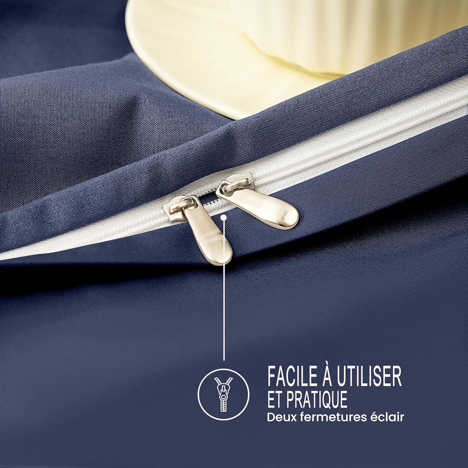 16 Couleurs Sets de Housses de Couettes 140x200 cm Double Fermeture Éclair 2 Pièces Microfibre Brossée 100 Fils/cm² + 1 Taie d'oreiller 65x65 cm Marine Parure de Lit Adulte 1 Personne 5