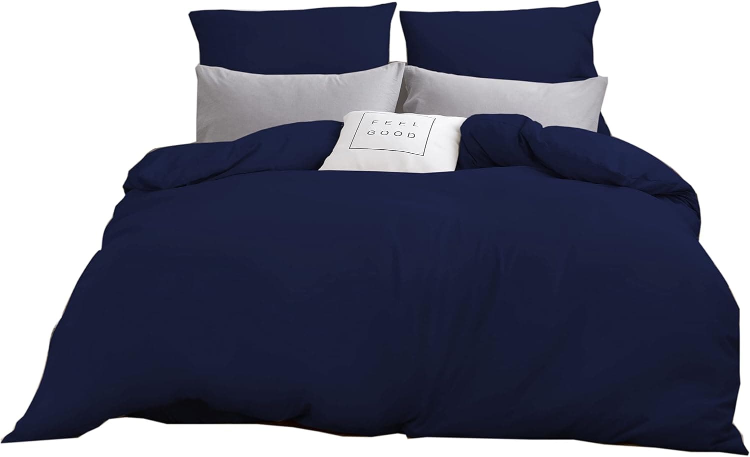 MOHAP Housse de Couette 220x240cm+2 Taies d'oreillers 65x65cm Bleu Marine Parure de Lit Adulte 2 Personnes 100 Fils/cm² en Microfibre avec Fermeture Éclair 5