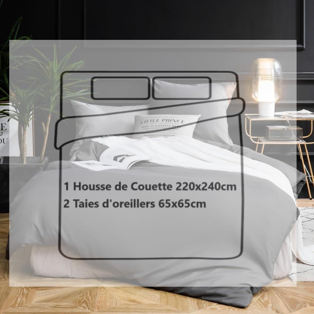 MOHAP Housse de Couette 220x240cm+2 Taies d'oreillers 65x65cm Bleu Marine Parure de Lit Adulte 2 Personnes 100 Fils/cm² en Microfibre avec Fermeture Éclair 6