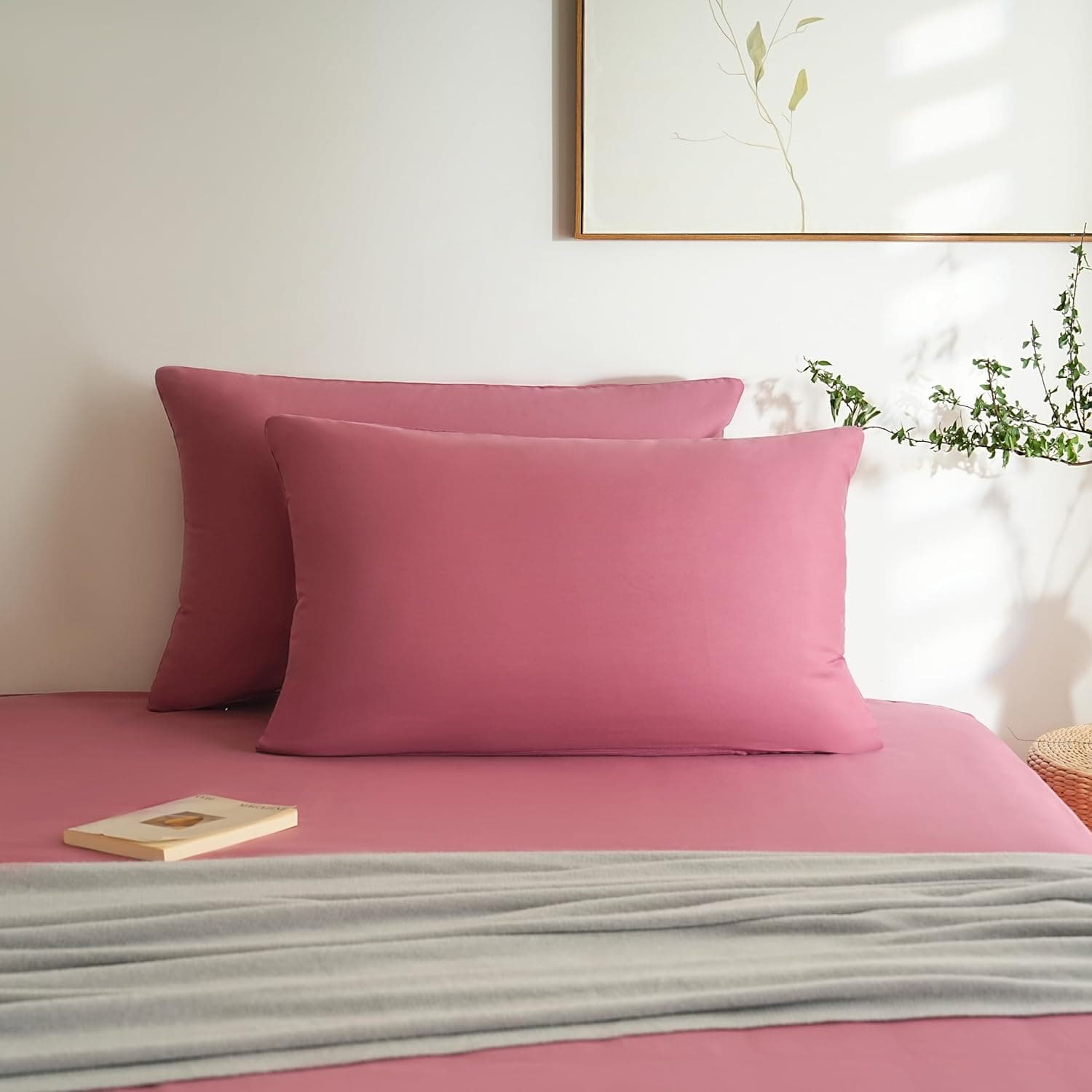 MOHAP Lot de 2- Taies d'oreiller 50x70cm Vieux Rose Housse d'oreiller avec Une Fermeture éclair en Microfibre