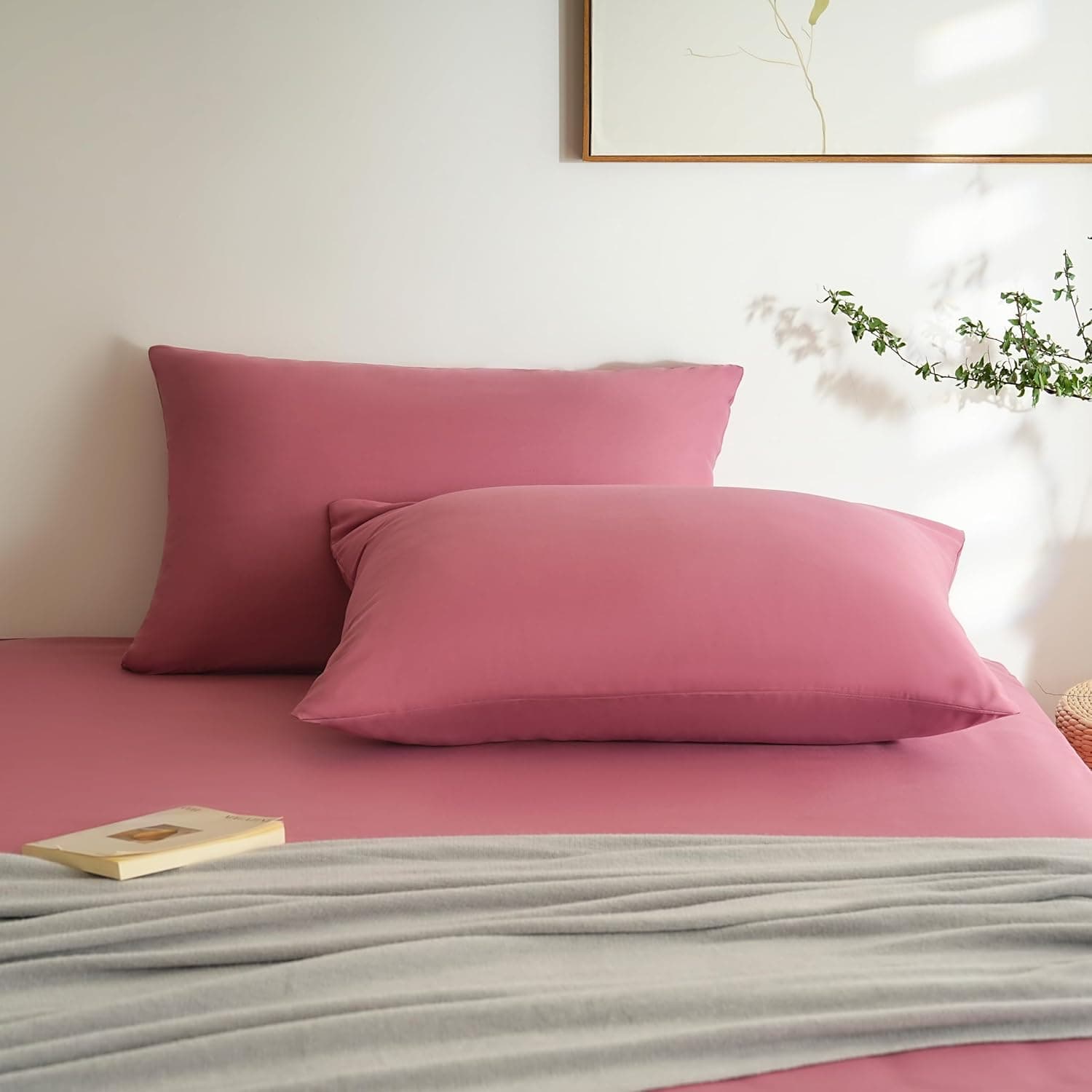 MOHAP Lot de 2- Taies d'oreiller 50x70cm Vieux Rose Housse d'oreiller avec Une Fermeture éclair en Microfibre 2