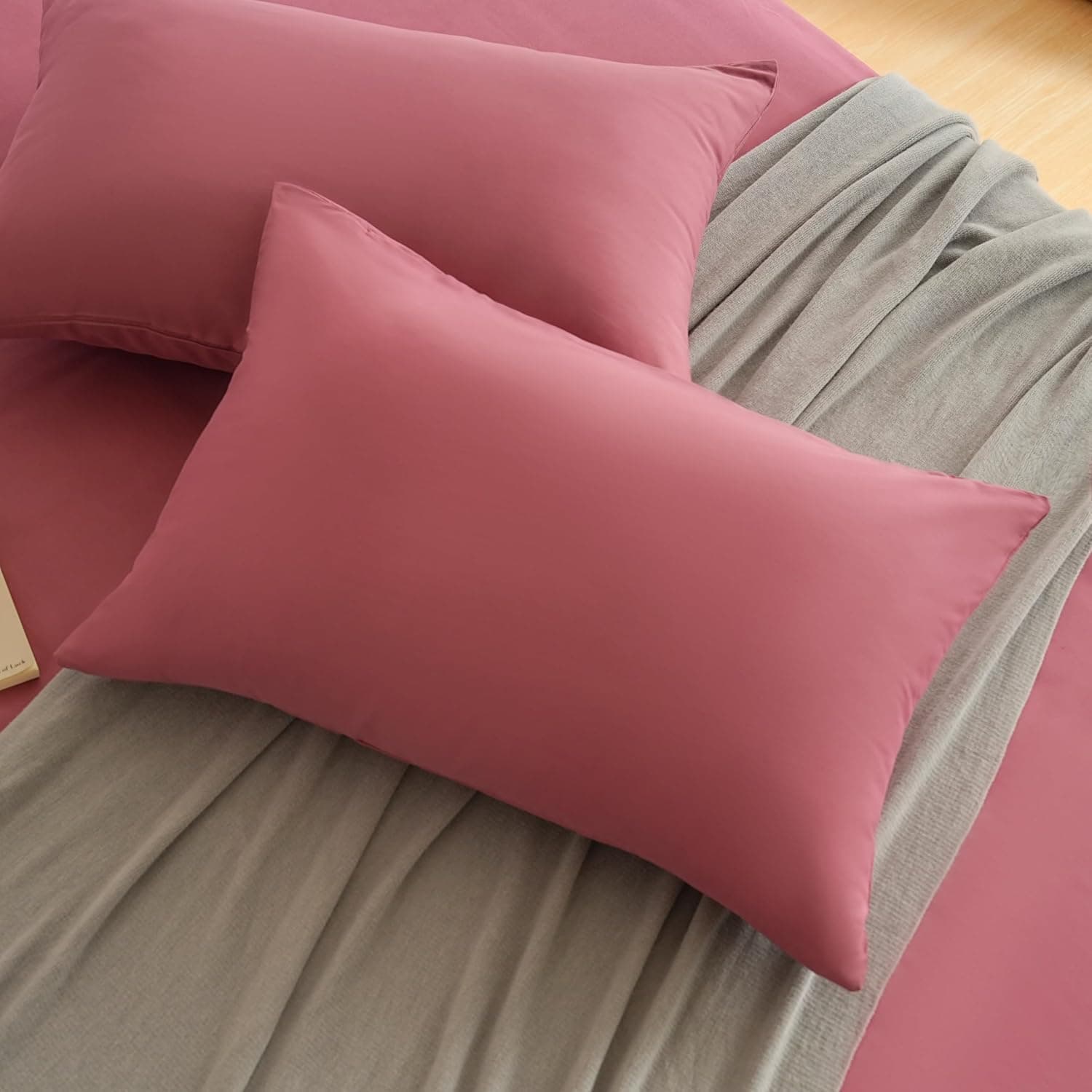 MOHAP Lot de 2- Taies d'oreiller 50x70cm Vieux Rose Housse d'oreiller avec Une Fermeture éclair en Microfibre 4