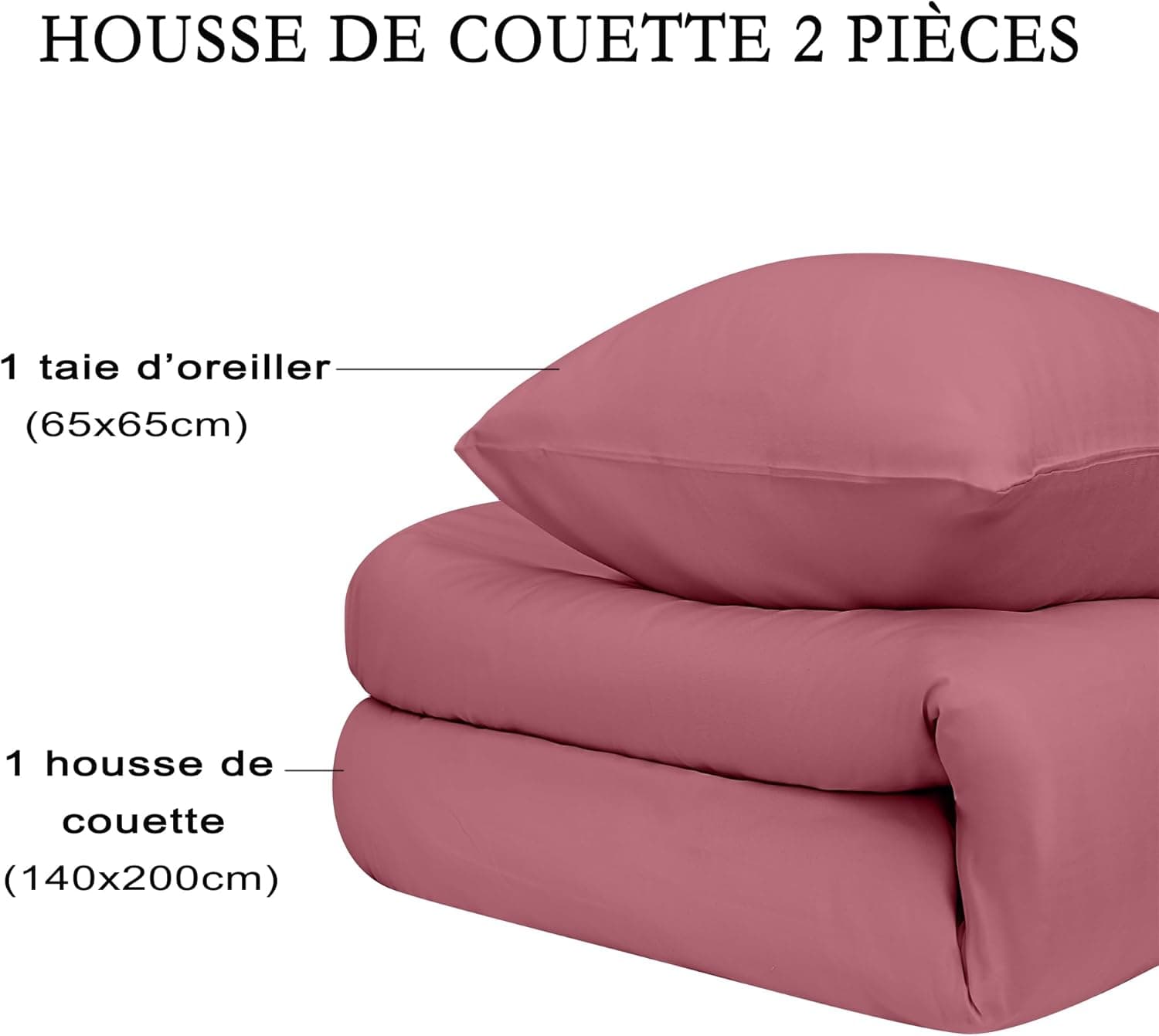 16 Couleurs Sets de Housses de Couettes 140x200 cm Double Fermeture Éclair 2 Pièces Microfibre Brossée 100 Fils/cm² + 1 Taie d'oreiller 65x65 cm Rouge Terre Parure de Lit Adulte 1 Personne 7