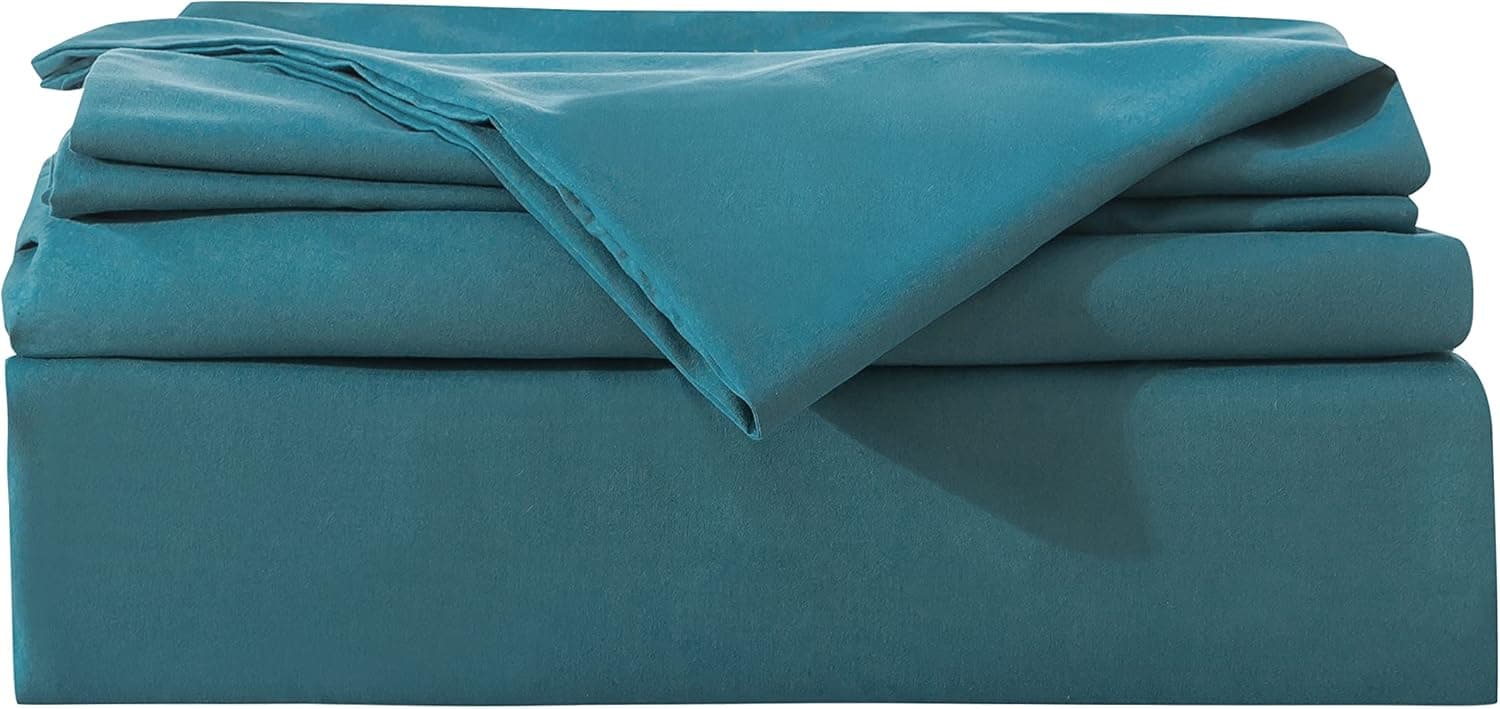 MOHAP Parure de Lit 4 Pièces Housse de Couette 200x200cm + Drap Housse 160x200cm avec 2 taies d'oreillers 65x65cm Bleu Lac pour 2 Personnes Parure 120 Fils/cm² en Microfibre 6