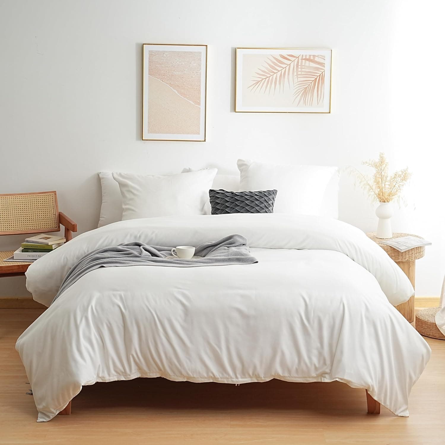 MOHAP Parure de Lit 4 Pièces Housse de Couette 200x200cm + Drap Housse 160x200cm avec 2 taies d'oreillers 65x65cm Blanc pour 2 Personnes Parure 120 Fils/cm² en Microfibre