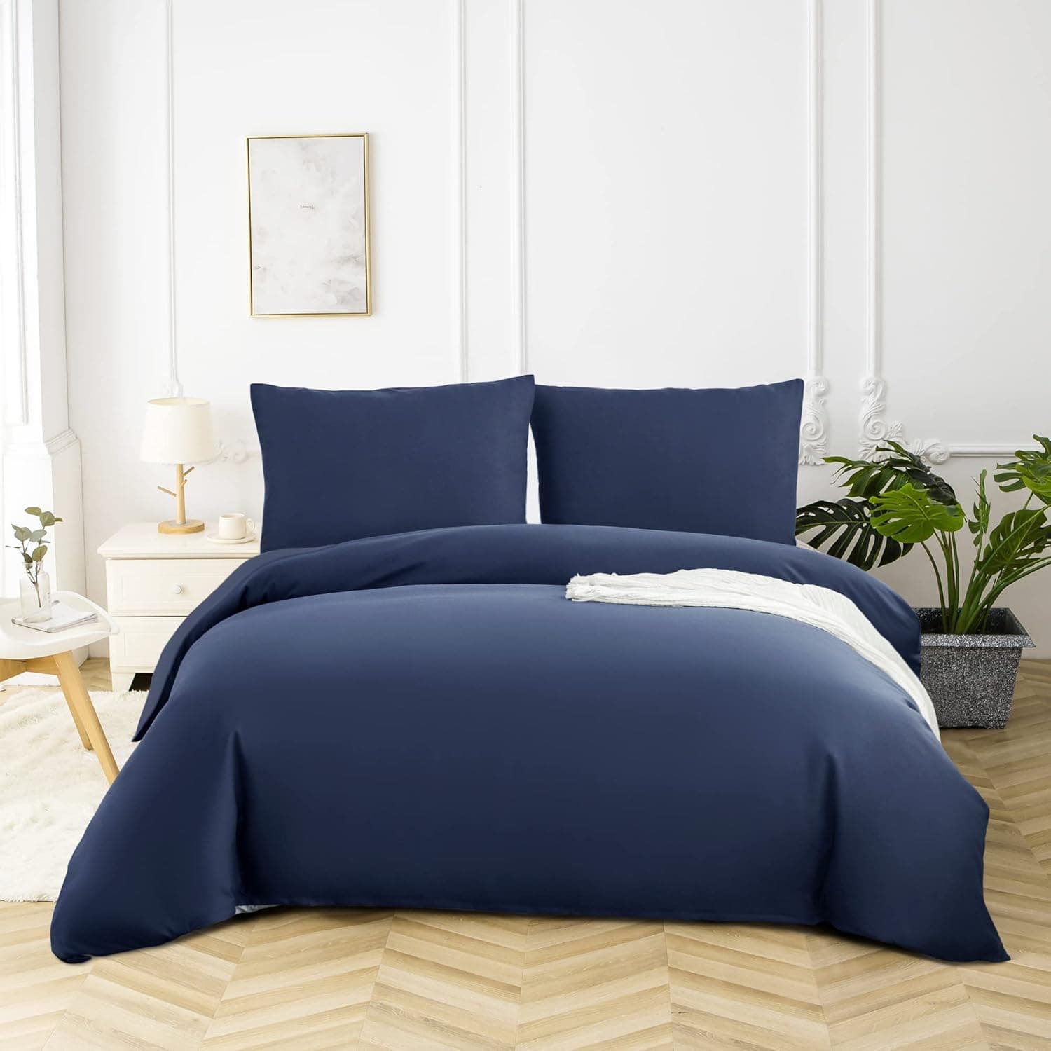 16 Couleurs Sets de Housses de Couettes 240x260 cm Double Fermeture Éclair 3 Pièces Microfibre Brossée 100 Fils/cm² + 2 Taies d'oreiller 65x65 cm Marine Parure de Lit Adulte 2 Personnes