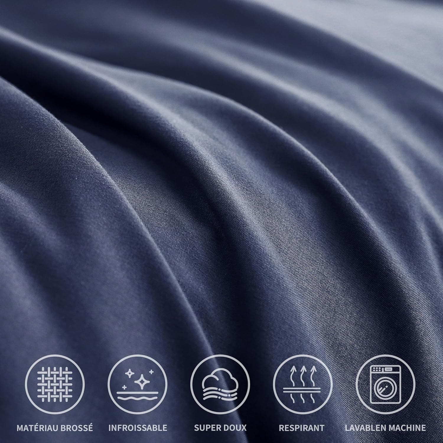 16 Couleurs Sets de Housses de Couettes 240x260 cm Double Fermeture Éclair 3 Pièces Microfibre Brossée 100 Fils/cm² + 2 Taies d'oreiller 65x65 cm Marine Parure de Lit Adulte 2 Personnes 8