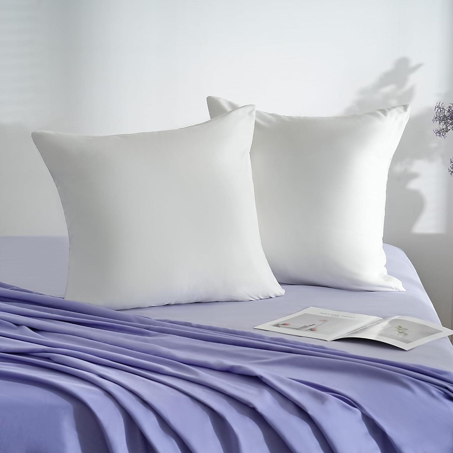 18 Couleurs Lot 2 Taie d'oreiller 60x60 cm Blanc Housse Oreiller Coussin pour Canapé Lit Fermeture Éclair Anti-Acariens Hypoallergénique Protège Oreiller Zip Microfibre