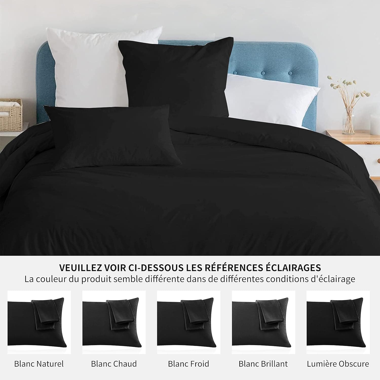 18 Couleurs Lot 2 Taie d'oreiller 60x60 cm Noir Housse Oreiller Coussin pour Canapé Lit Fermeture Éclair Anti-Acariens Hypoallergénique Protège Oreiller Zip Microfibre 8