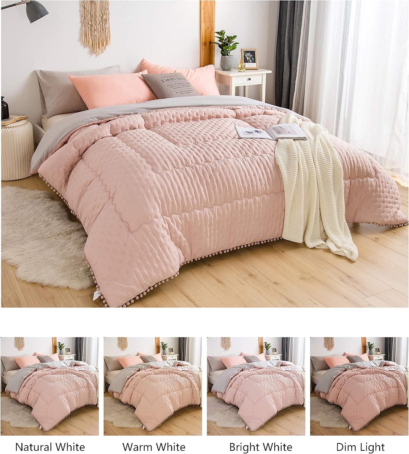 MOHAP Duvet 220 x 240 cm, Cover Made of 50% Cotton, Soft Quilt, Microfibre Quilt with Filling Weight Approx. 2000 g, Ganjahresdecke Duvet, Pink/Grey 2