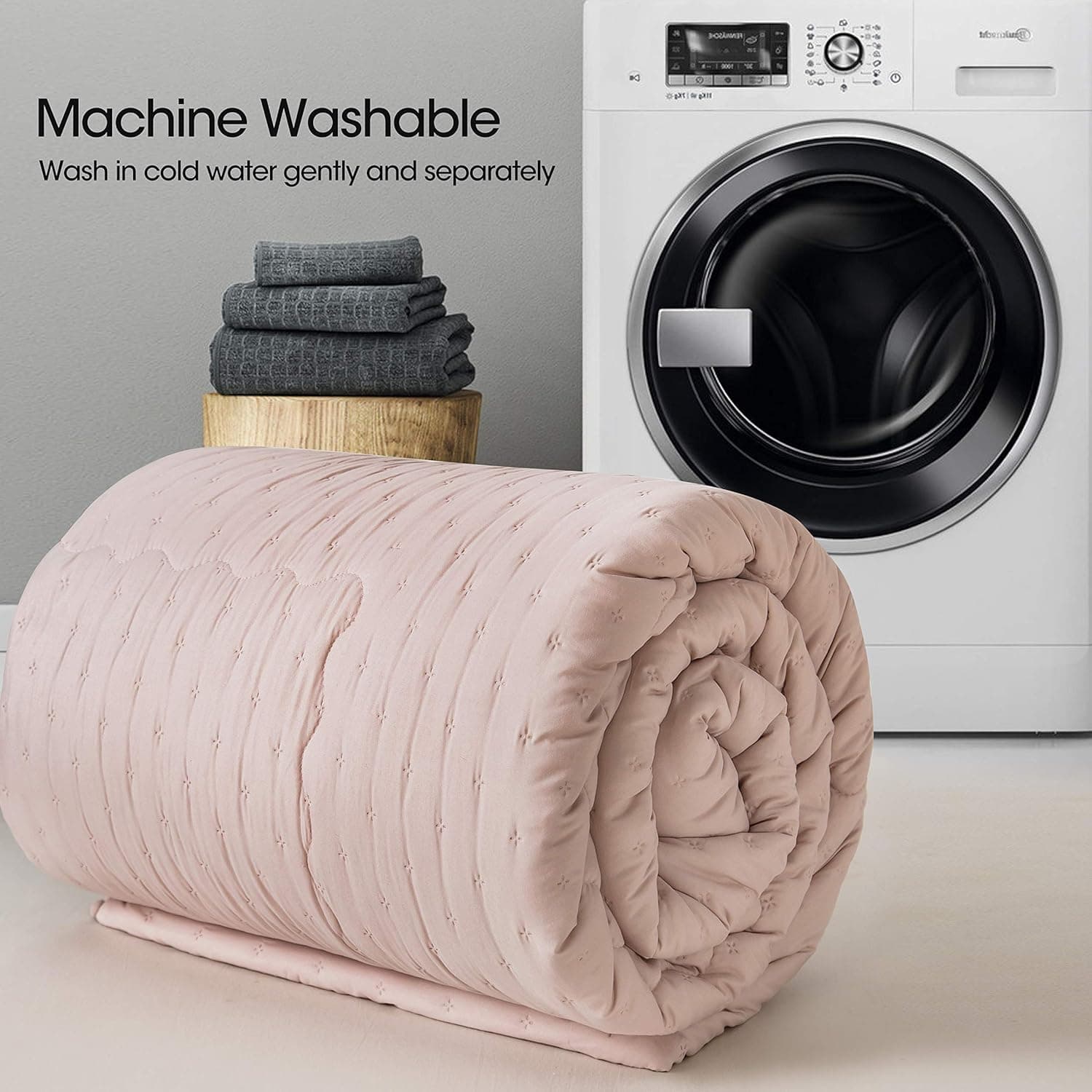 MOHAP Duvet 220 x 240 cm, Cover Made of 50% Cotton, Soft Quilt, Microfibre Quilt with Filling Weight Approx. 2000 g, Ganjahresdecke Duvet, Pink/Grey 3