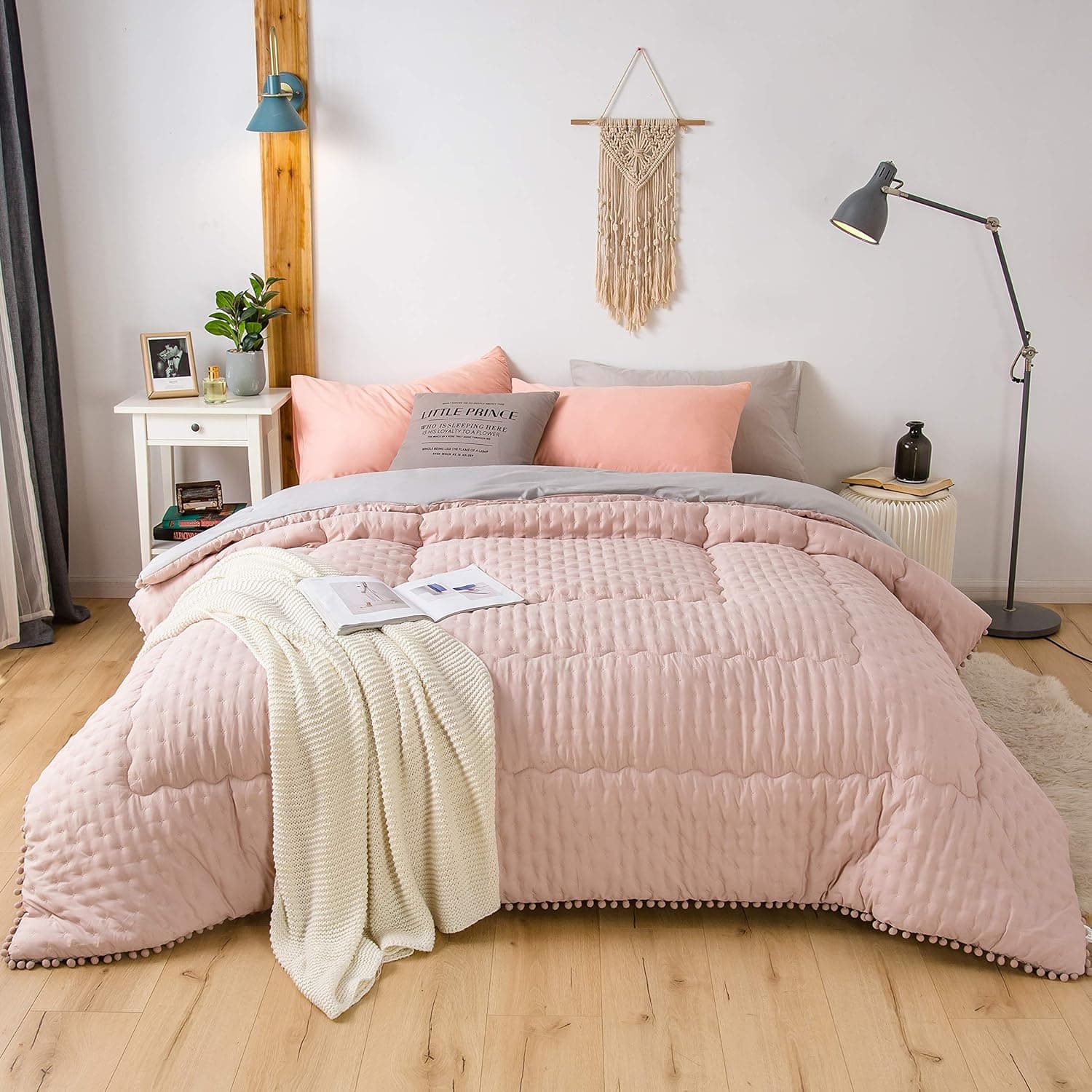 MOHAP Duvet 220 x 240 cm, Cover Made of 50% Cotton, Soft Quilt, Microfibre Quilt with Filling Weight Approx. 2000 g, Ganjahresdecke Duvet, Pink/Grey 5