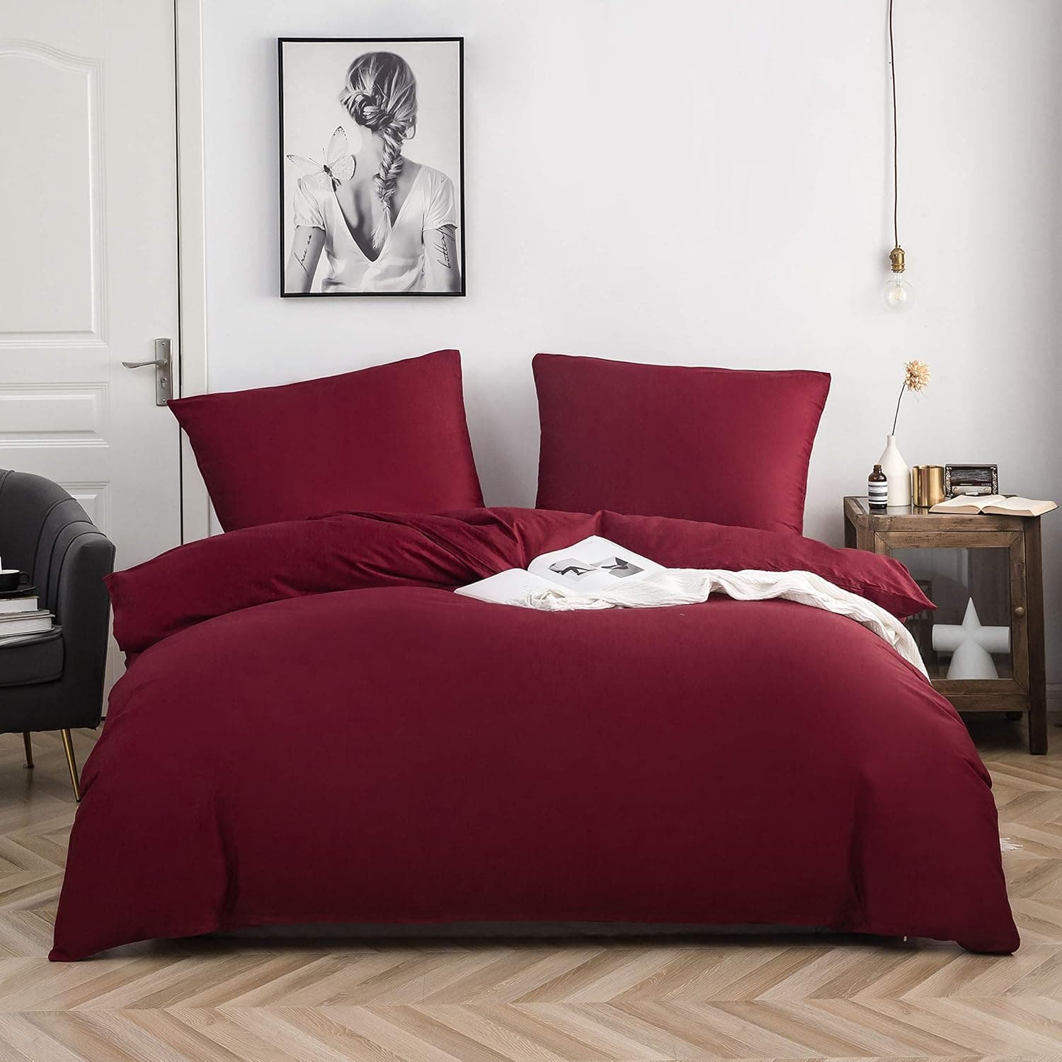 Cotton Bedding, 155 x 220 cm, Black, 1 Duvet Cover with 1 Pillowcase, 80 x 80 cm 8