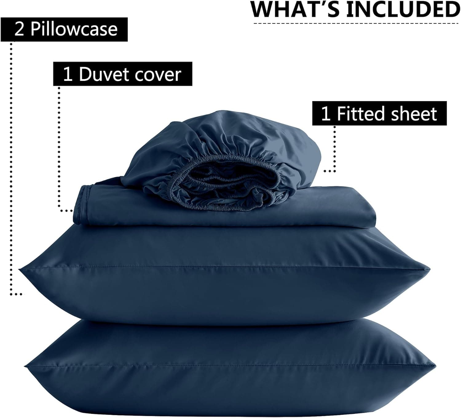 Warm Bedding Set and Fitted Sheet Double Size 110GSM 4 Pieces Brushed Microfiber with 1 Duvet Cover with 2 zippers 2 Pillowcases and 1 Fitted Sheet Navy 2