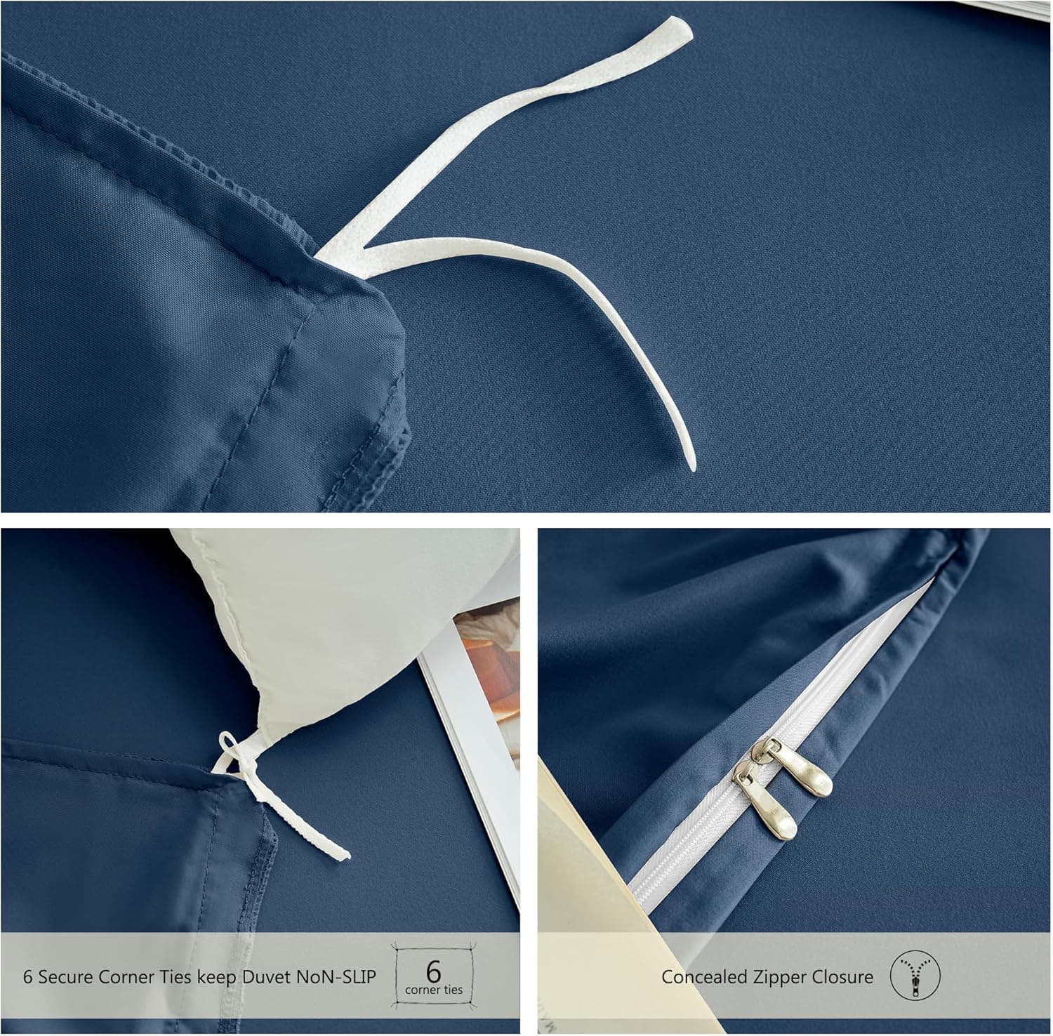 Warm Bedding Set and Fitted Sheet Double Size 110GSM 4 Pieces Brushed Microfiber with 1 Duvet Cover with 2 zippers 2 Pillowcases and 1 Fitted Sheet Navy 4