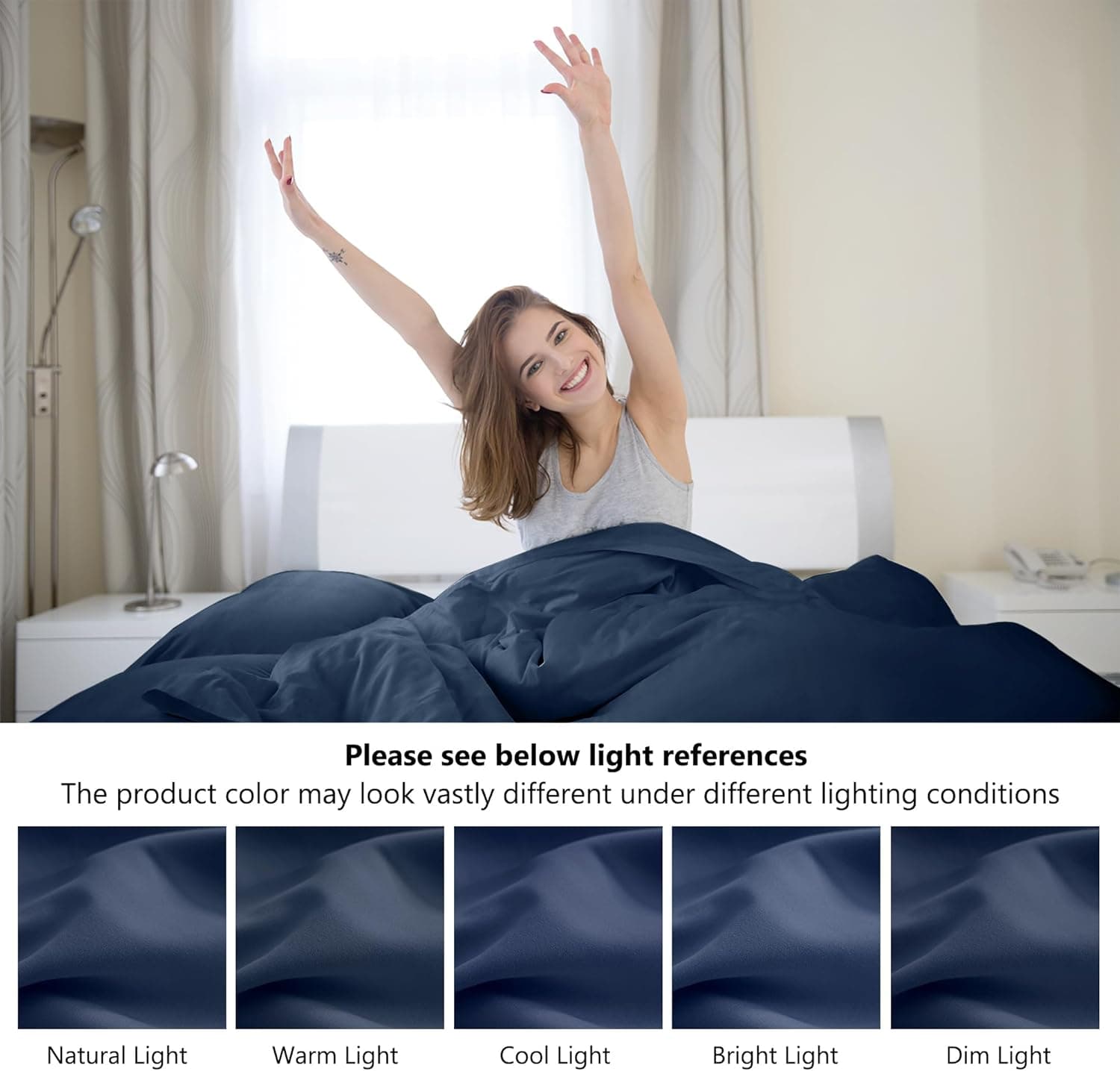 Warm Bedding Set and Fitted Sheet Double Size 110GSM 4 Pieces Brushed Microfiber with 1 Duvet Cover with 2 zippers 2 Pillowcases and 1 Fitted Sheet Navy 7