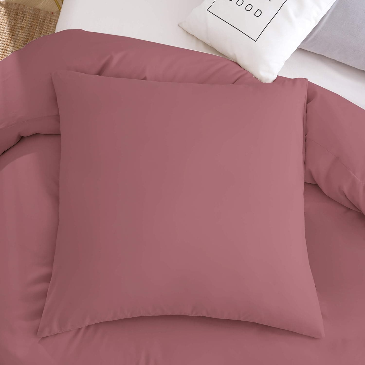 MOHAP Housse de Couette 220x240cm+2 Taies d'oreillers 65x65cm Vieux Rose Parure de Lit Adulte 2 Personnes 100 Fils/cm² en Microfibre avec Fermeture Éclair 4