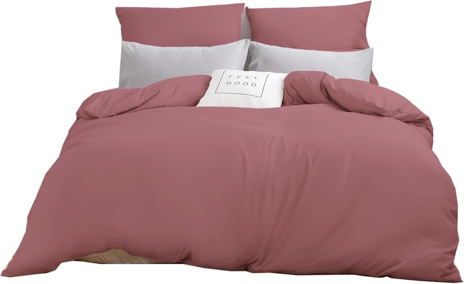 MOHAP Housse de Couette 220x240cm+2 Taies d'oreillers 65x65cm Vieux Rose Parure de Lit Adulte 2 Personnes 100 Fils/cm² en Microfibre avec Fermeture Éclair 6