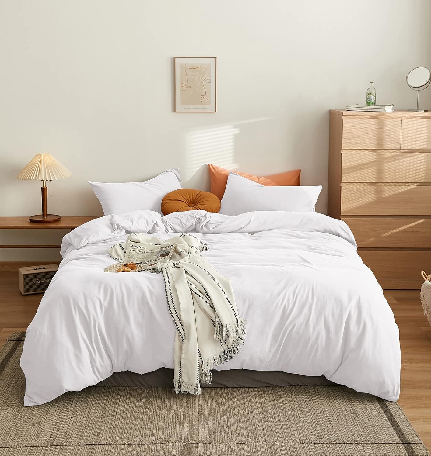 MOHAP Housse de Couette 200x200cm+2 Taies d'oreillers 65x65cm Blanc Parure de Lit Adulte 2 Personnes 100 Fils/cm² en Microfibre avec Fermeture Éclair