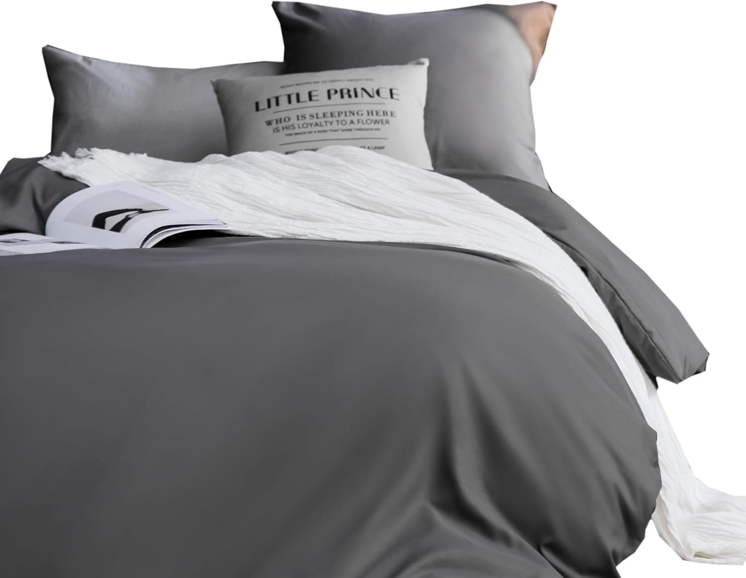 MOHAP Housse de Couette 200x200cm+2 Taies d'oreillers 65x65cm Gris Parure de Lit Adulte 2 Personnes 100 Fils/cm² en Microfibre avec Fermeture Éclair 6