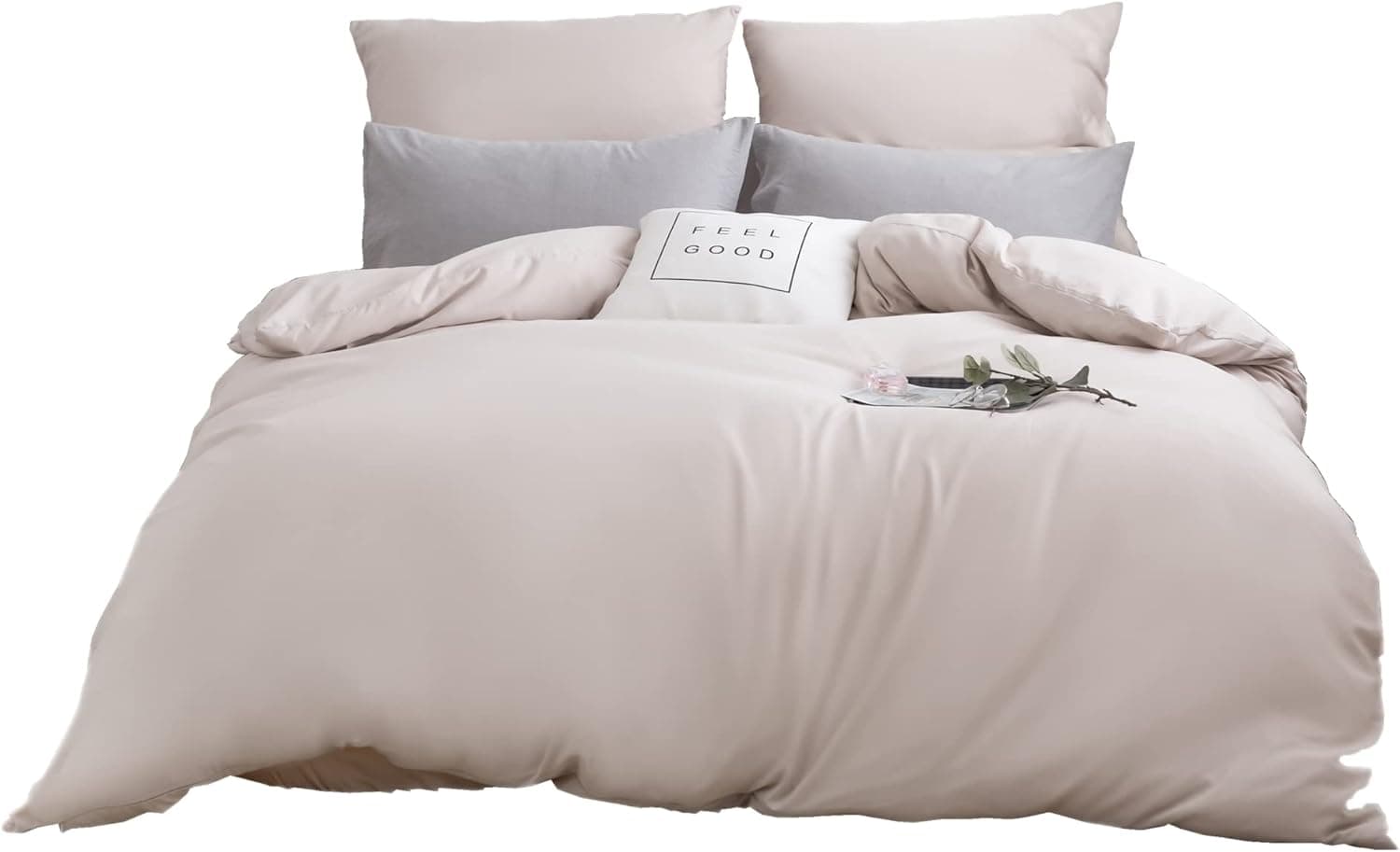 MOHAP Housse de Couette 200x200cm+2 Taies d'oreillers 65x65cm Beige Parure de Lit Adulte 2 Personnes 100 Fils/cm² en Microfibre avec Fermeture Éclair 6