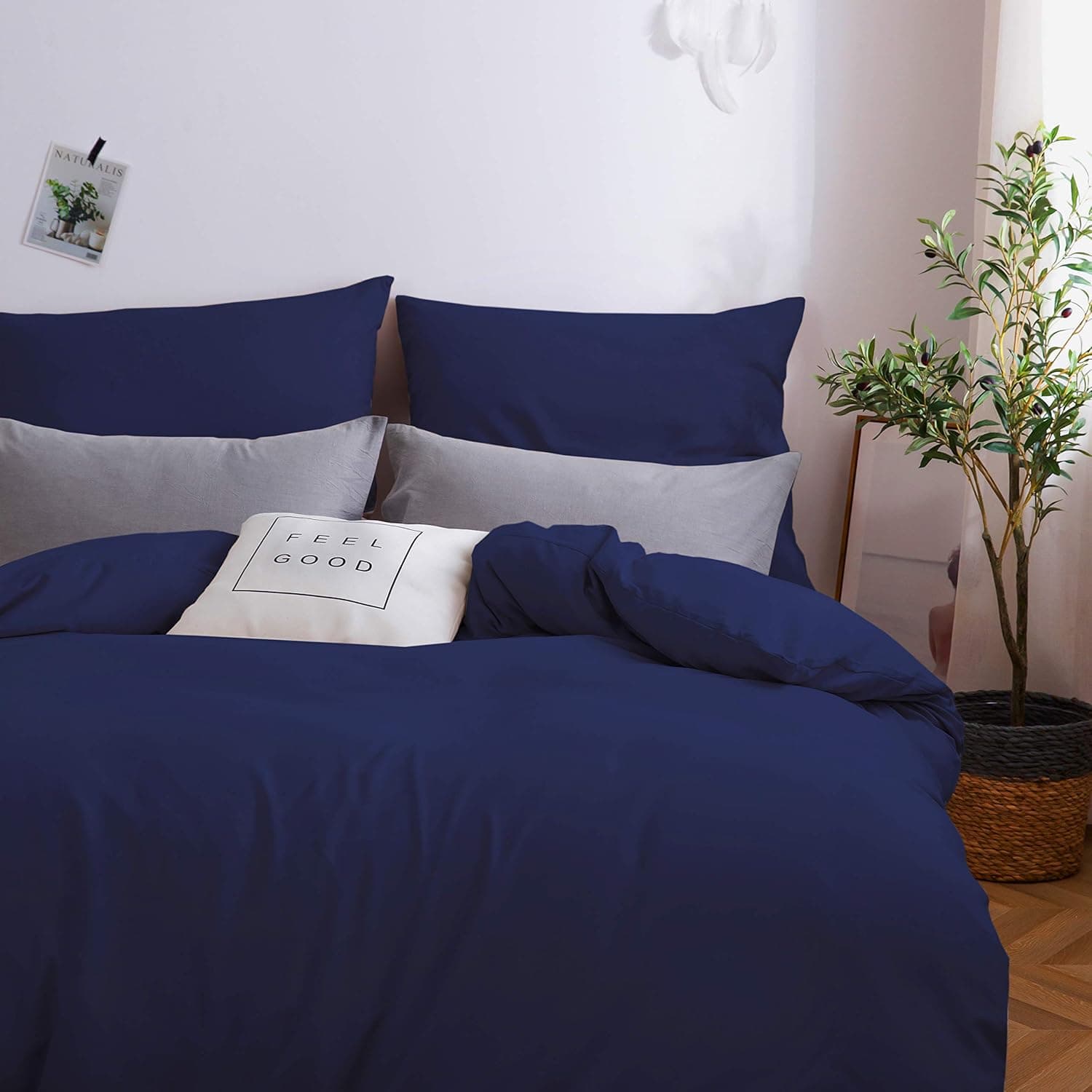 MOHAP Sets de Housse de Couette 220x240cm+2 taies d'oreillers 65x65cm Bleu Marine Parure de Lit 2 Personnes Adulte en Microfibre