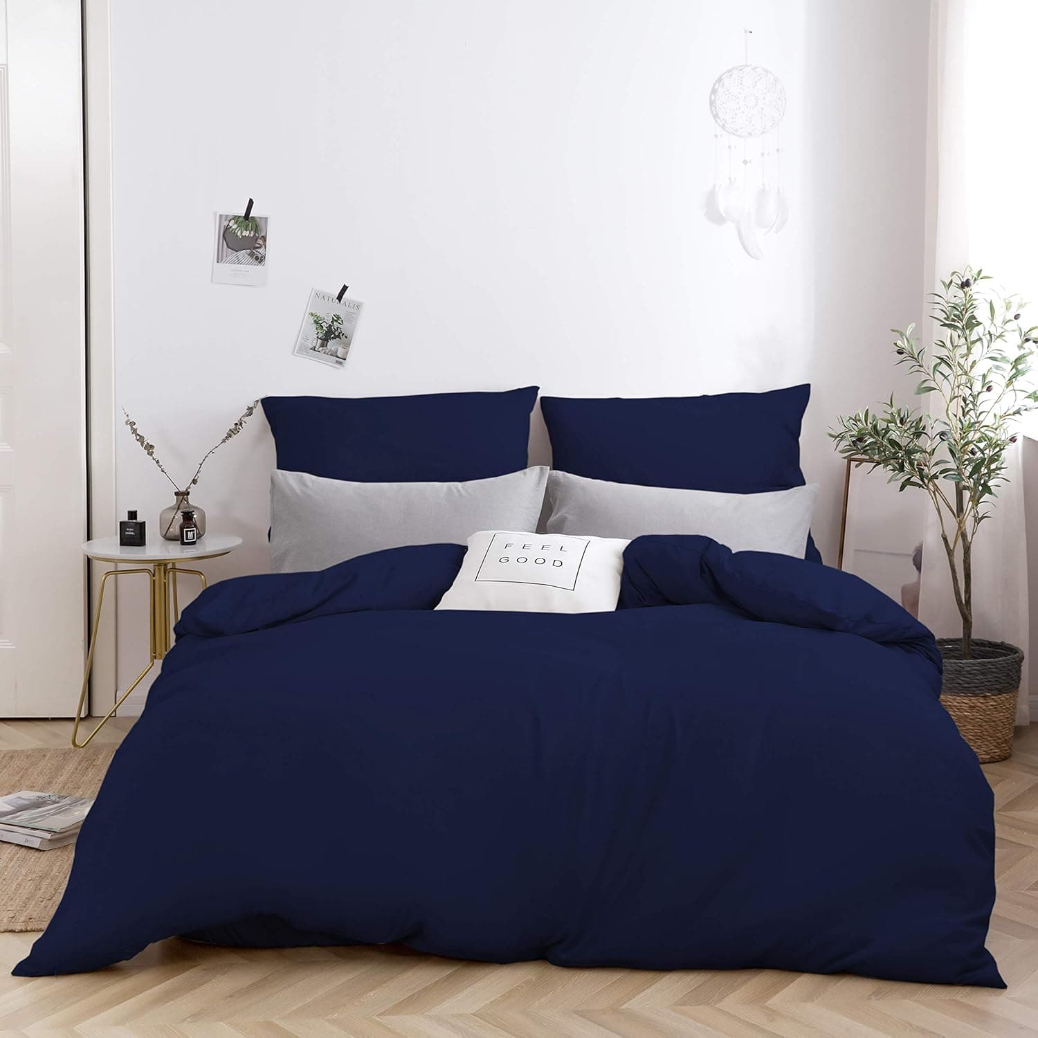 MOHAP Sets de Housse de Couette 220x240cm+2 taies d'oreillers 65x65cm Bleu Marine Parure de Lit 2 Personnes Adulte en Microfibre 2